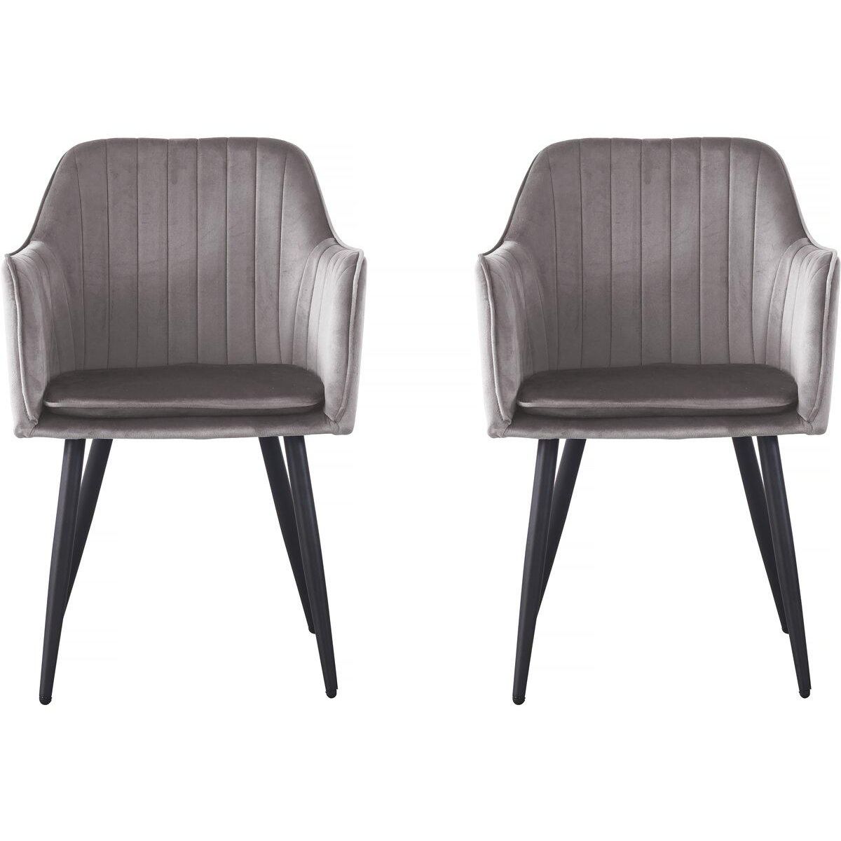 Habitat et Jardin Lot de 2 chaises  Velma  en velours avec accoudoirs - Gris