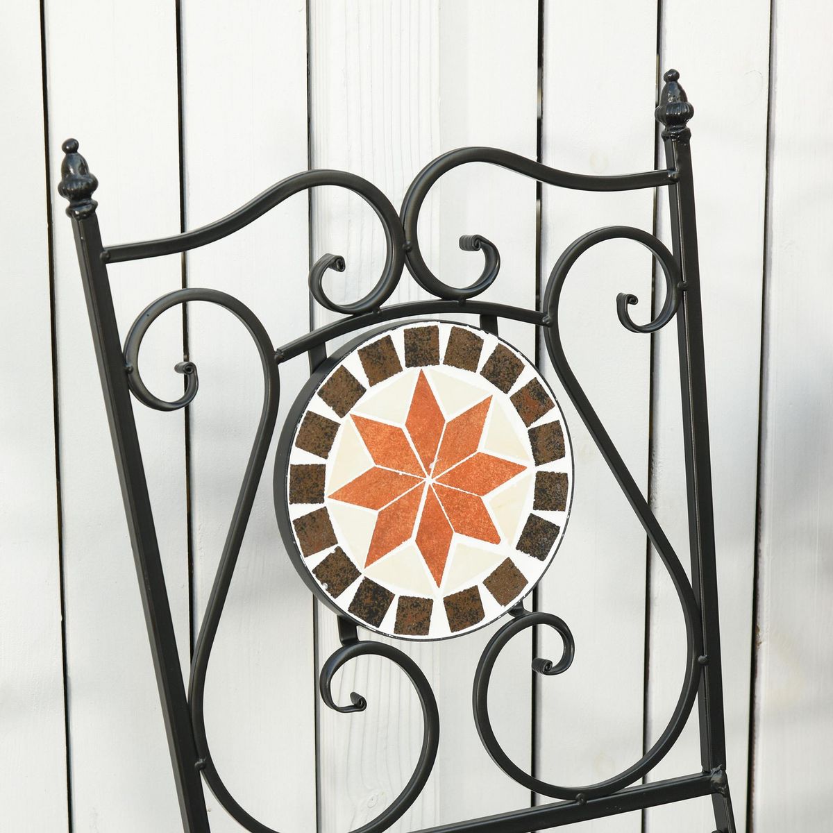 OUTSUNNY Ensemble bistro 2 places 3 pièces style fer forgé mosaïque céramique motif rose des vents chaises pliables métal époxy noir