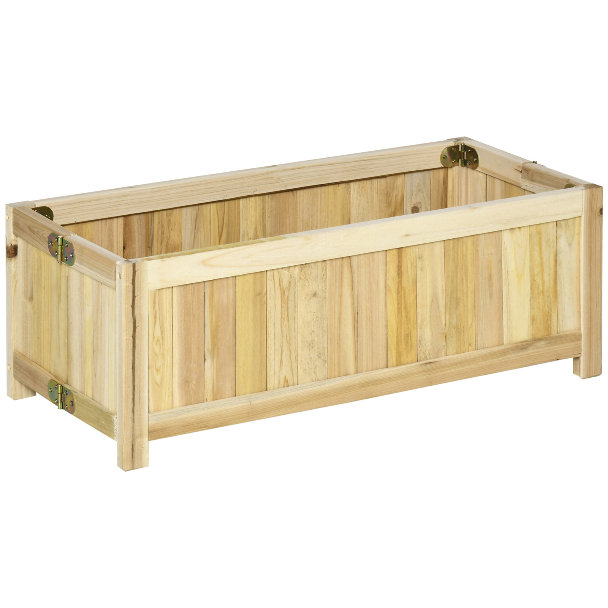 Voir la diapositive 1 : OUTSUNNY Jardinière sur pied pliable bac à fleurs dim. 70L x 30l x 25H cm corps aspect lattes bois sapin pré-huilé