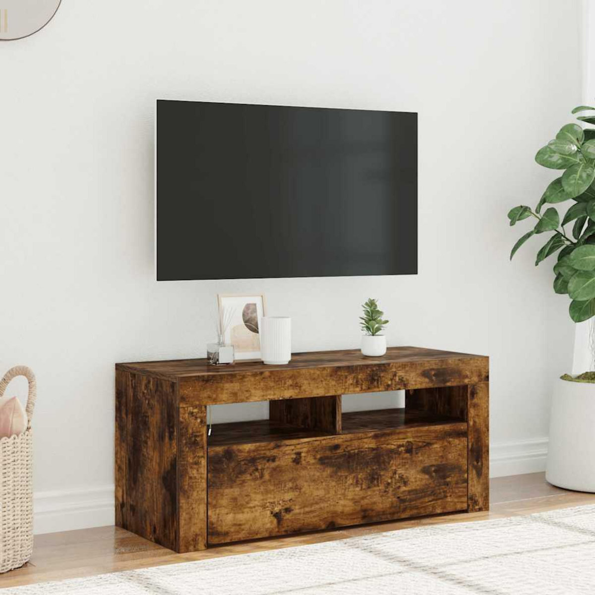 VIDAXL Meuble TV avec lumieres LED Chene fume 90x35x40 cm