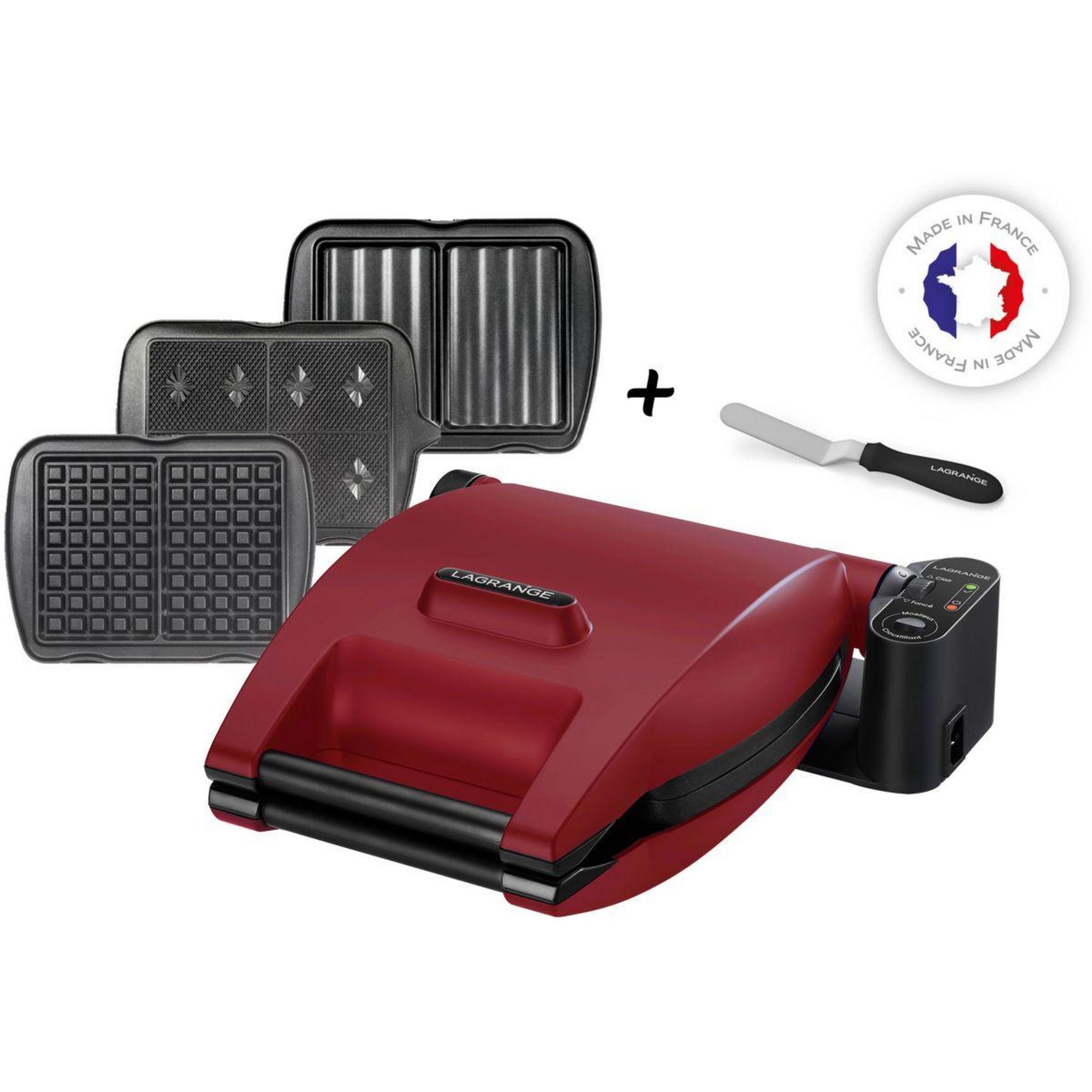 LAGRANGE Croque, gaufrier, gaufrette Premium Gaufres Rouge Mat - Spatule
