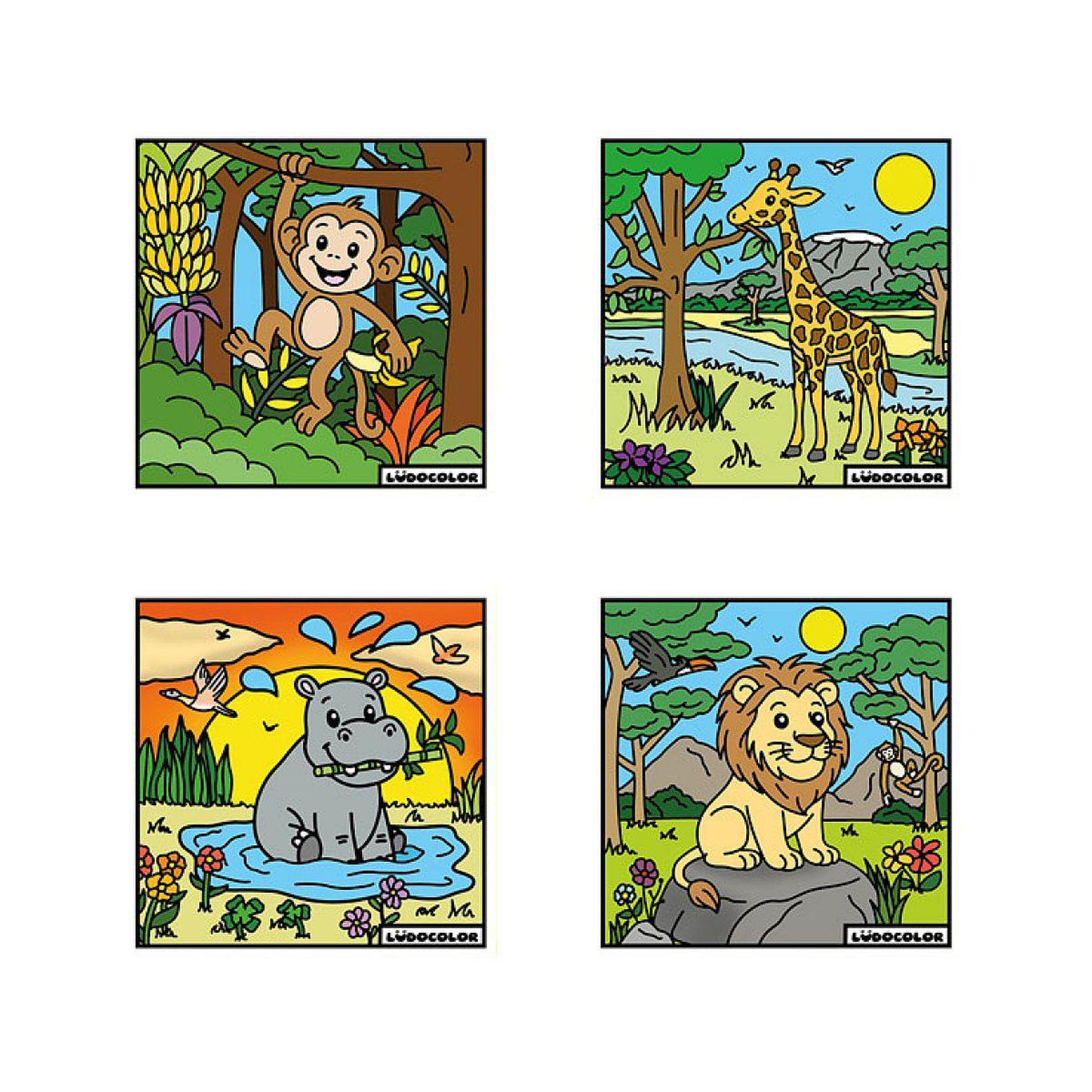 Voir la diapositive 3 : LUDOCOLOR Lot de 4 coloriages velours animaux de la savane