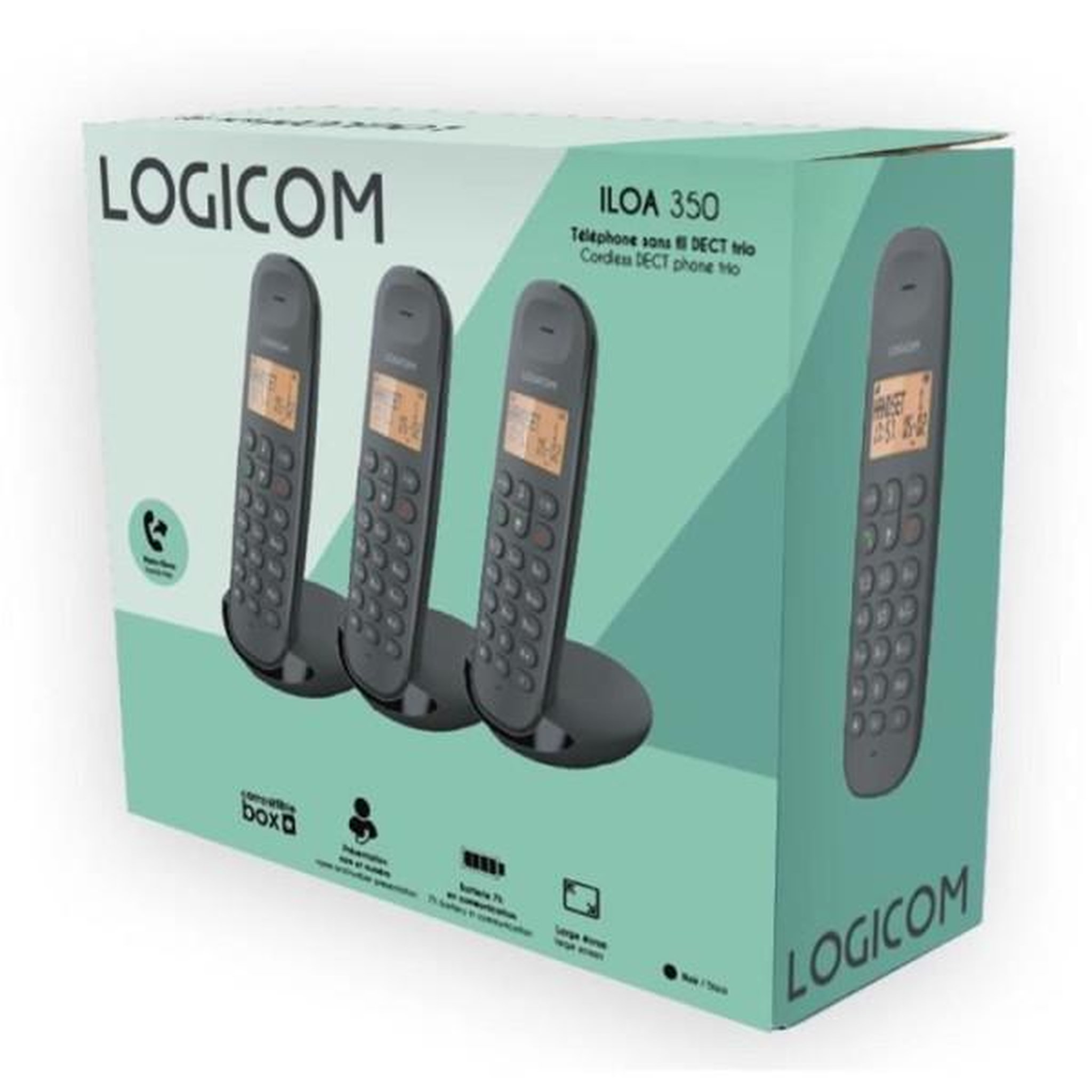 Voir la diapositive 5 : Logicom Téléphone fixe sans fil - LOGICOM - DECT ILOA 350 TRIO - Noir - Sans répondeur