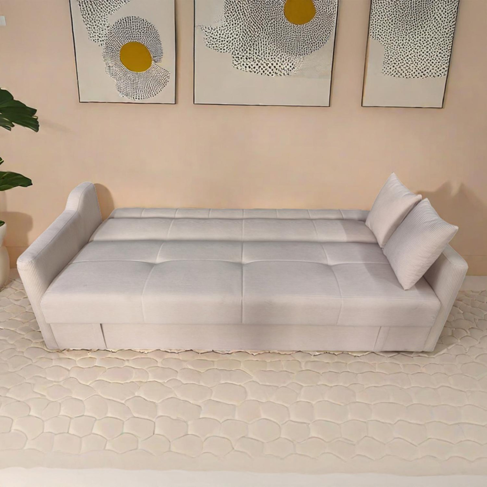 Voir la diapositive 6 : CONCEPT USINE Canapé convertible avec coffre en velours cotelé beige 3 places adare