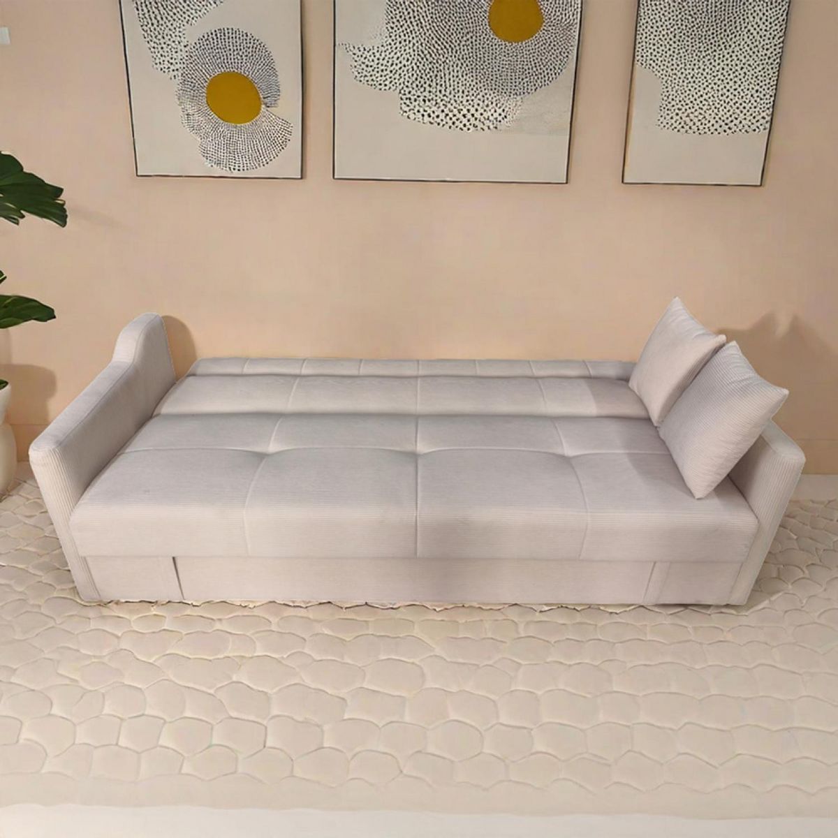 CONCEPT USINE Canapé convertible avec coffre en velours cotelé beige 3 places ADARE