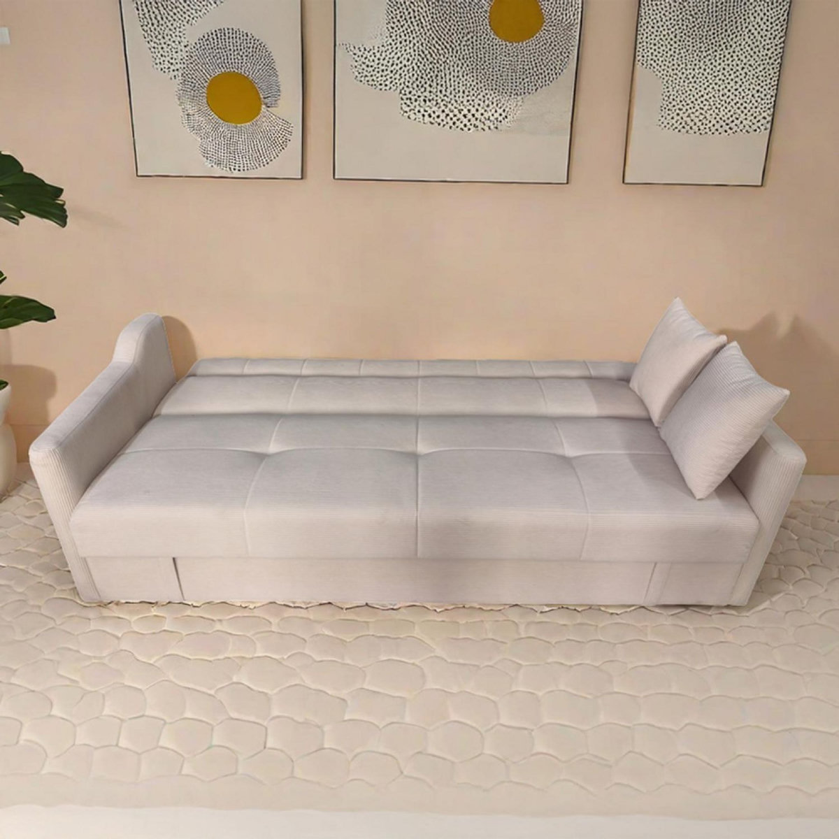 CONCEPT USINE Canapé convertible avec coffre en velours cotelé beige 3 places ADARE