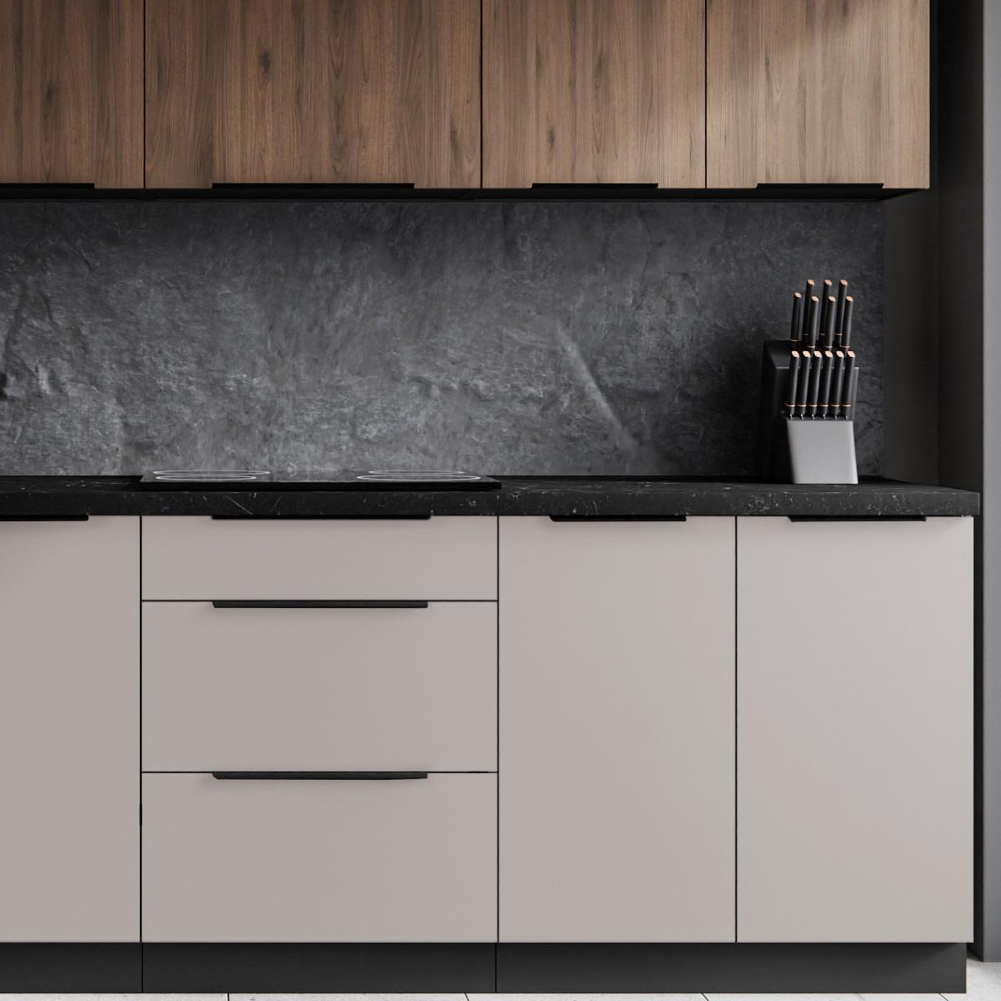Voir la diapositive 4 : JLC KREATION Cuisine complète moderne beige et bois 260cm MAO