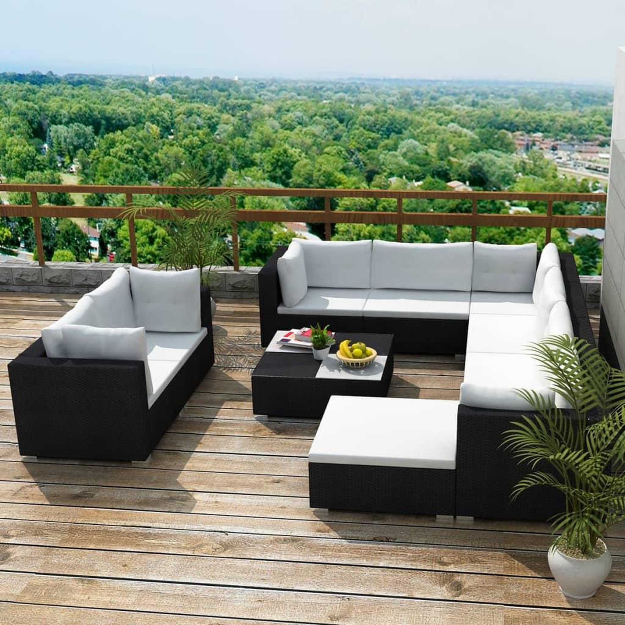 Voir la diapositive 1 : VIDAXL Salon de jardin 10 pcs avec coussins Resine tressee Noir
