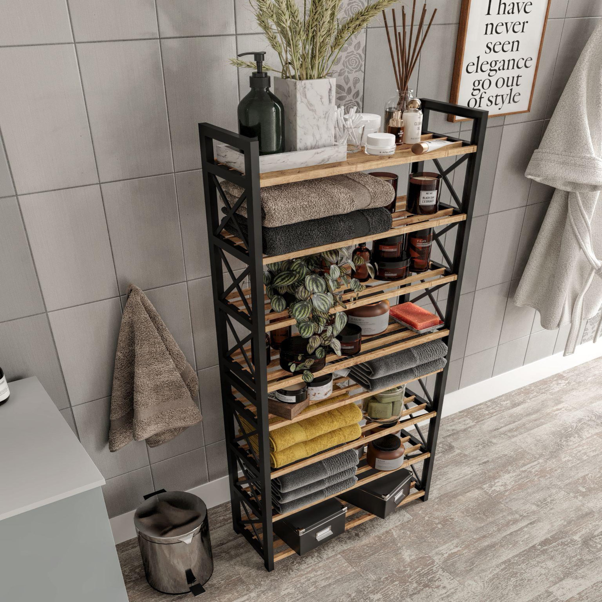 Voir la diapositive 4 : Habitat et Jardin Bibliothèque en bois  plastic  - 46 x 18 x 128 cm - noir