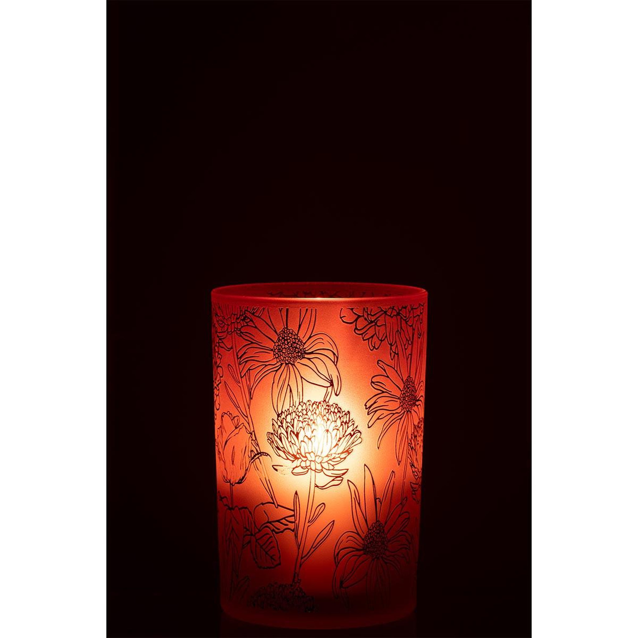 Voir la diapositive 3 : J-LINE Photophore Déco en Verre Mat  Fleurs  18cm Rouge