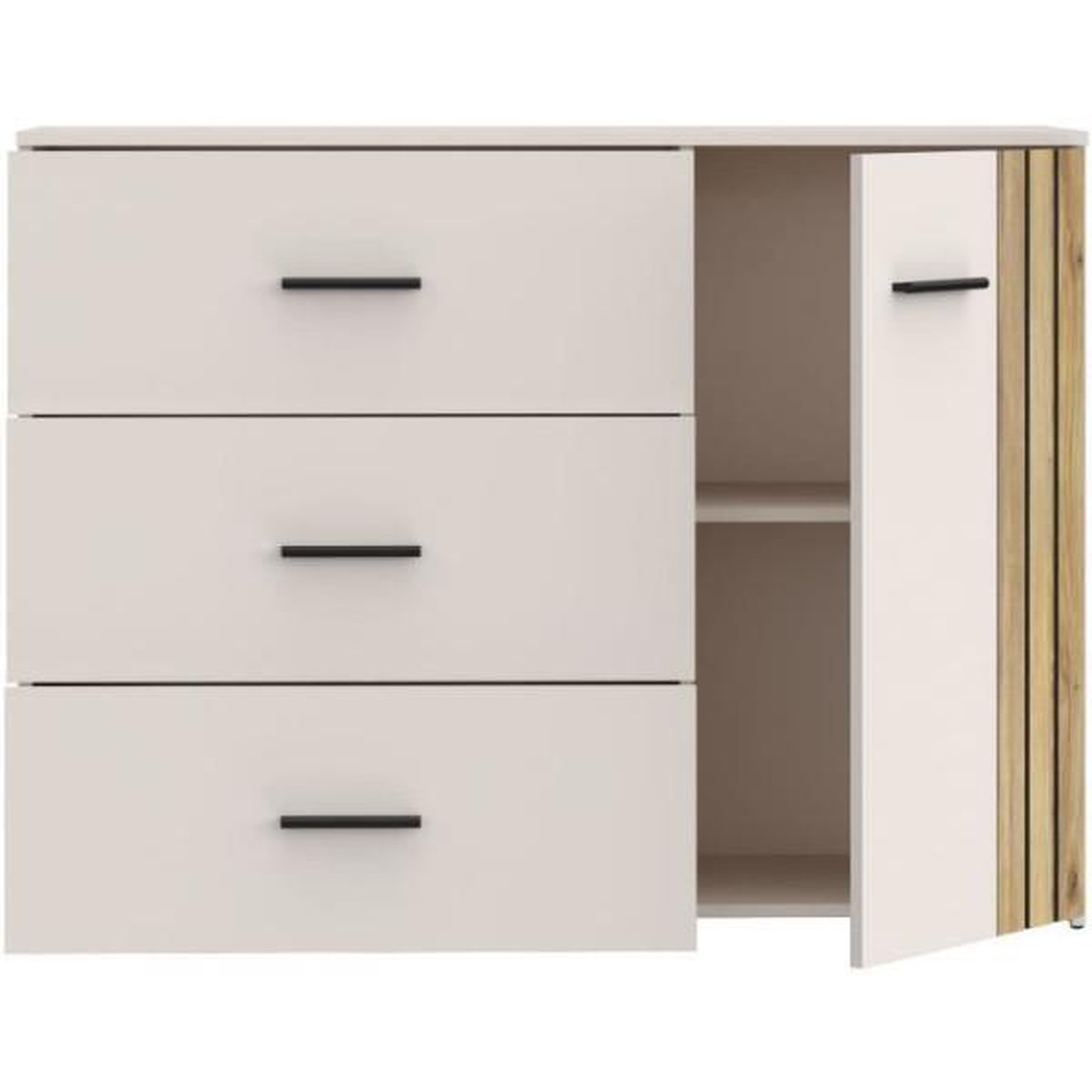 Voir la diapositive 5 : Commode - WAIKATO - 3 tiroirs - 1 porte - Blanc - 119,9 x 41,3 x 89,7 cm