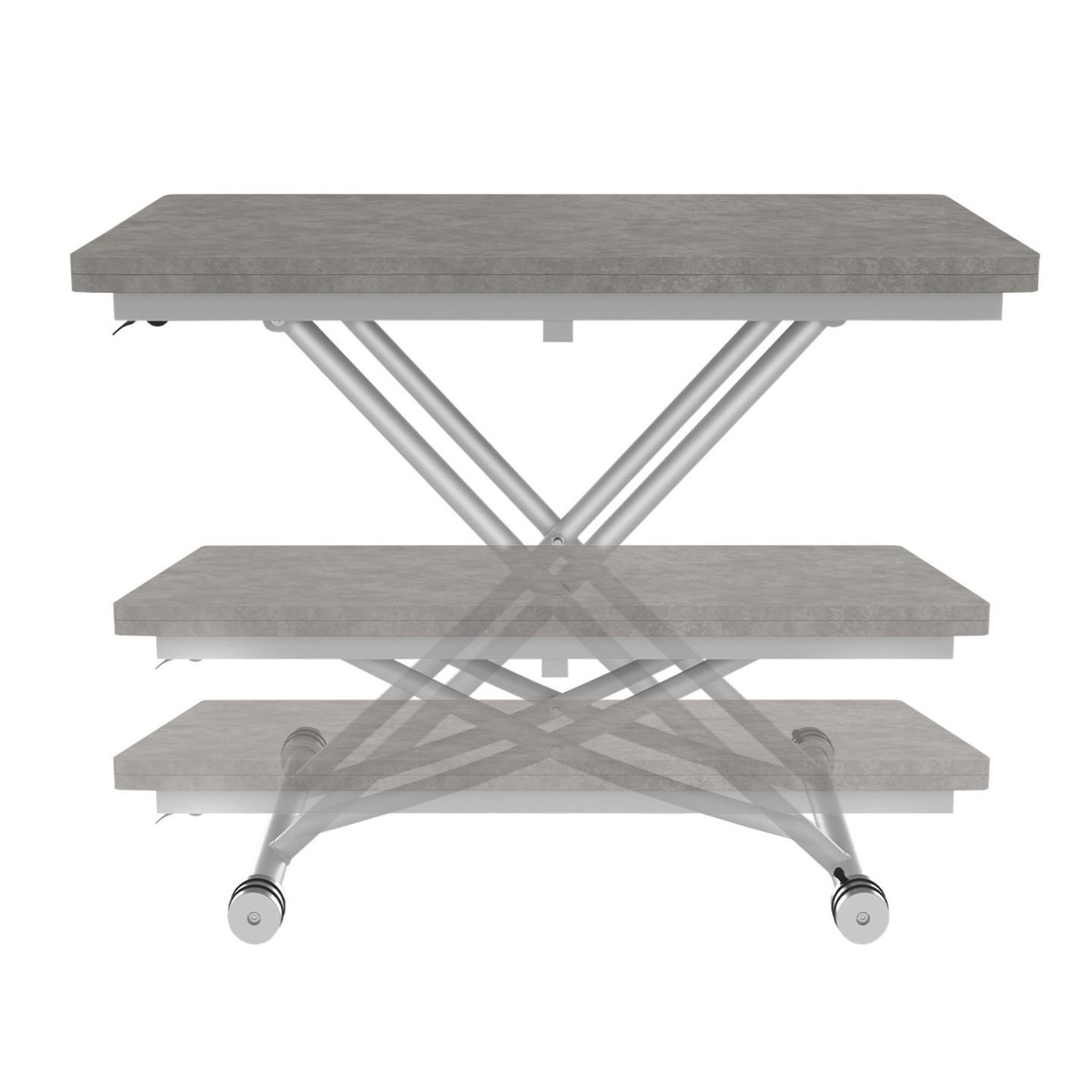 Voir la diapositive 3 : ID MARKET Table basse 2 en 1 relevable en table à manger rectangulaire urbana 100 cm effet béton pied gris chromé