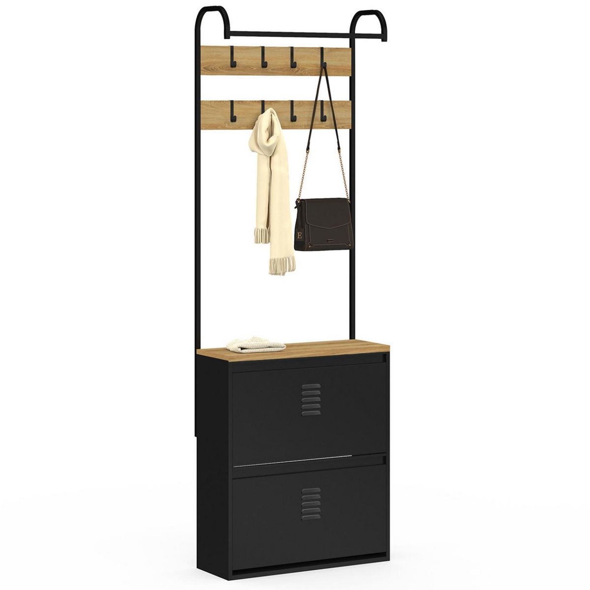 ID MARKET Vestiaire d'entrée ESTER meuble chaussures 2 portes en métal noir