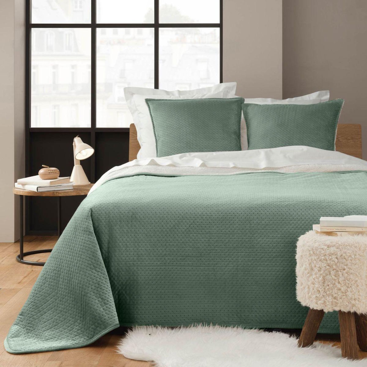 Paris Prix Couvre-Lit & 2 Housses de Coussin  Mylene  220x240cm Vert Cèdre