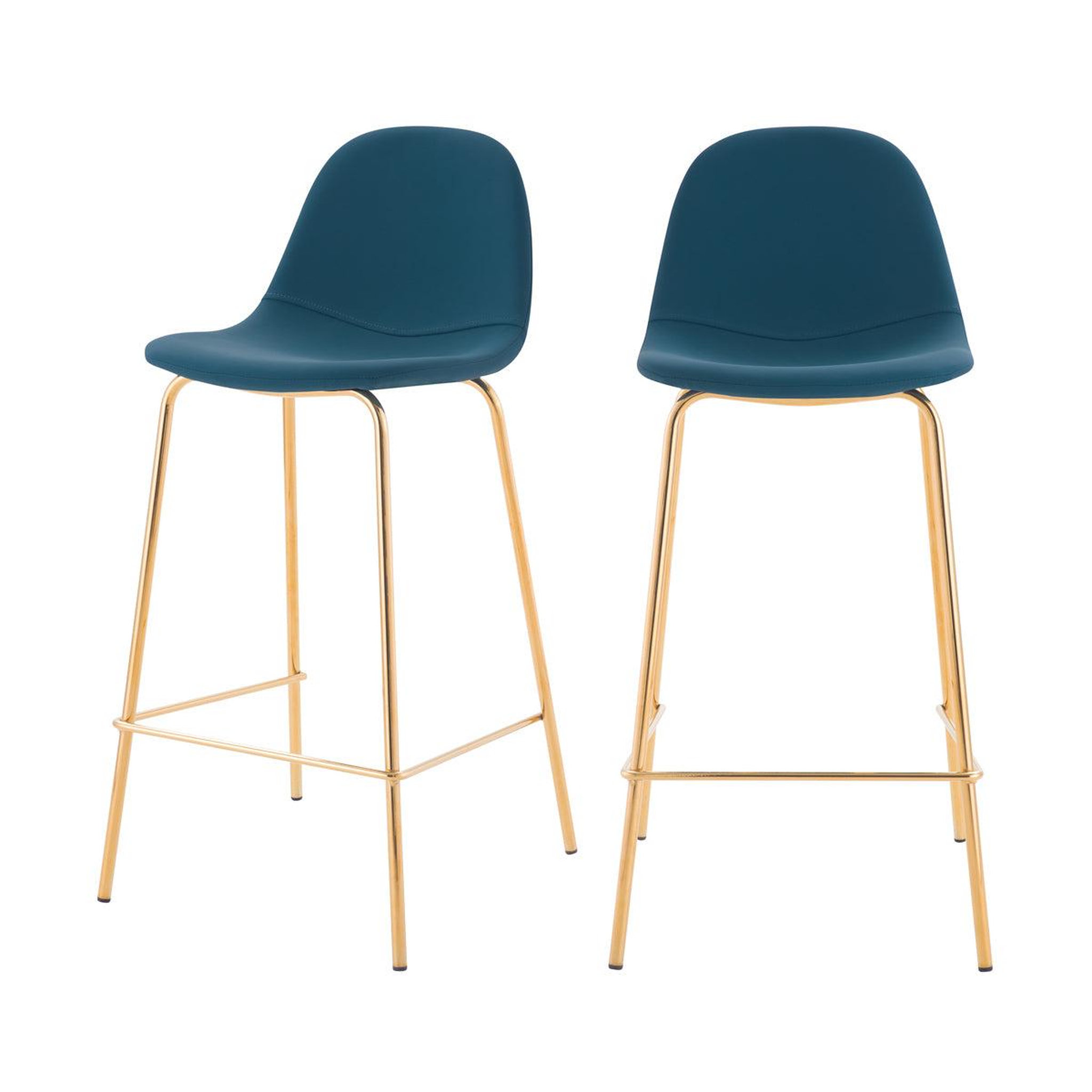MAISON PAVANE Lot de 2 chaises pour îlot central 65 cm en cuir synthétique bleu-henrik
