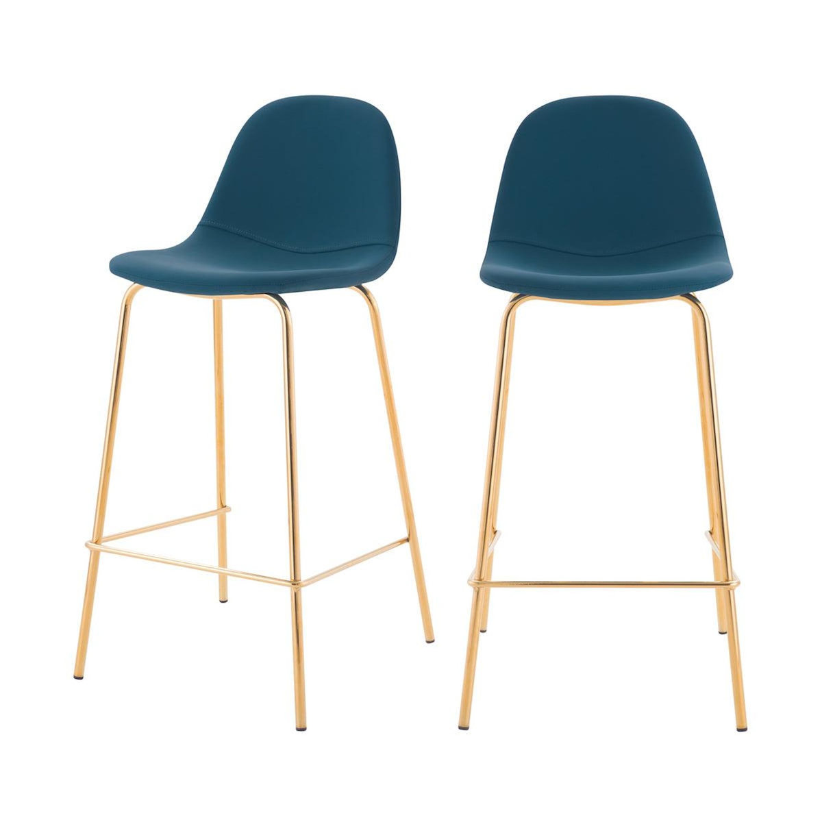 Rendez vous déco Lot de 2 chaises pour îlot central 65 cm en cuir synthétique bleu-Henrik