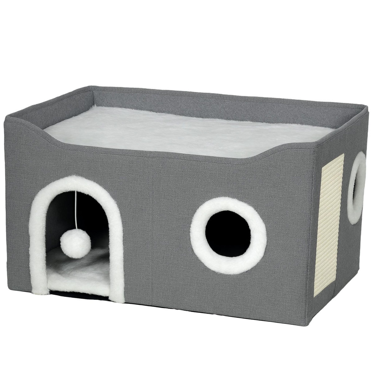 PAWHUT Panier niche grattoir chat 3 en 1 pliable gris