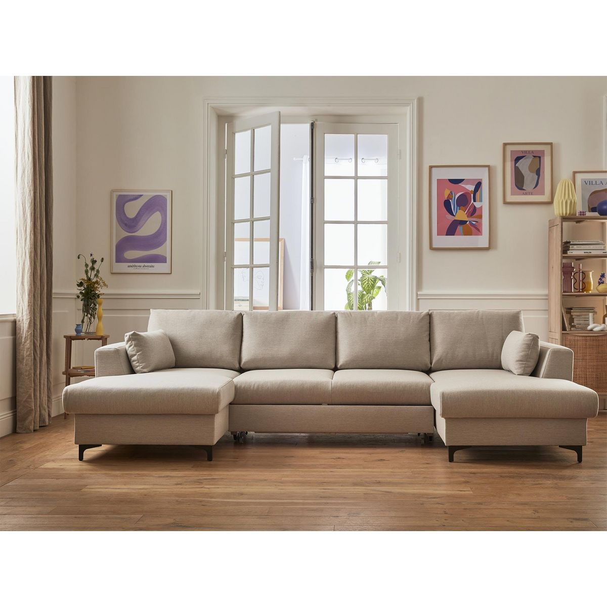 LISA DESIGN Tala - canapé panoramique en u - 7 places - convertible avec coffre - en tissu