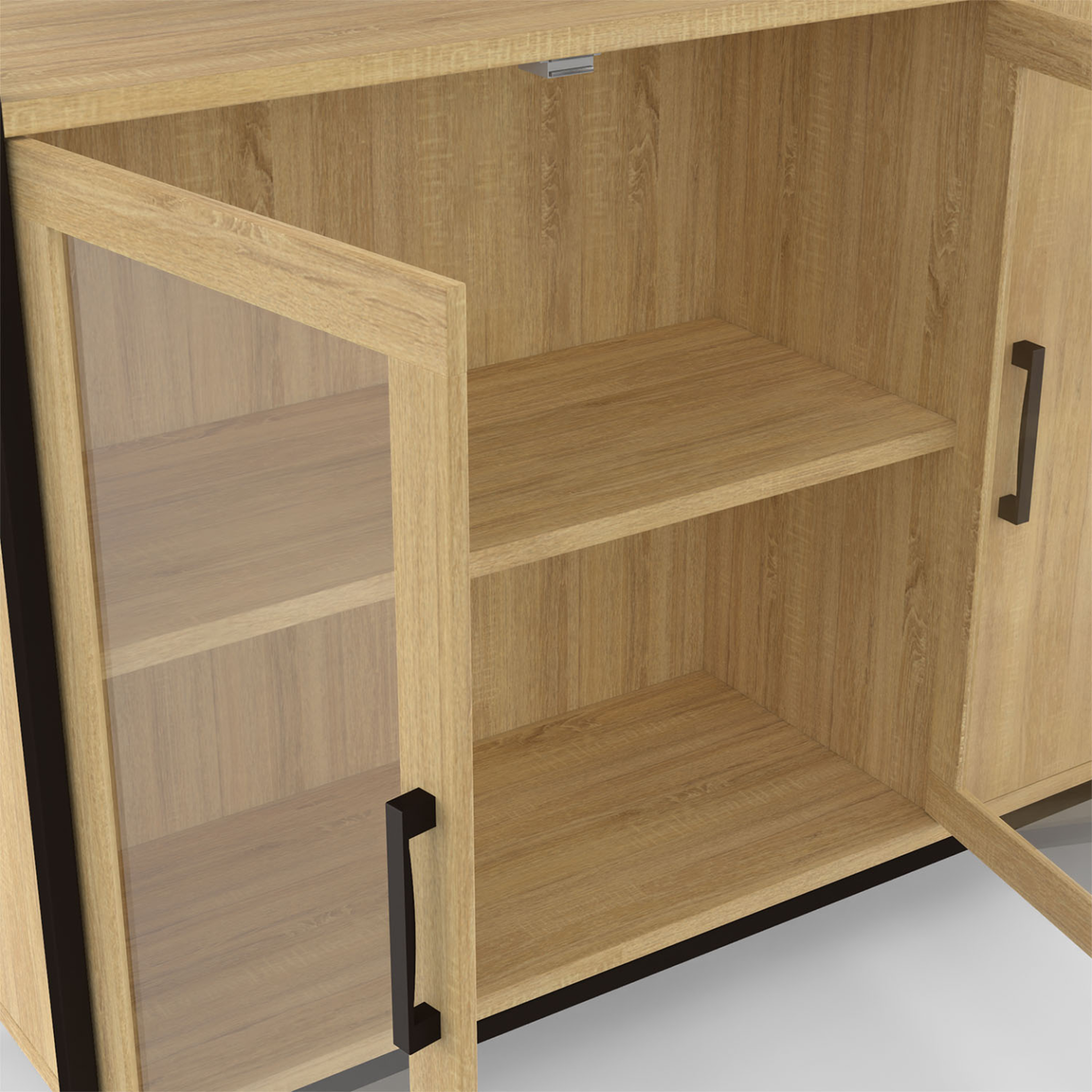Voir la diapositive 6 : ID MARKET Buffet 100 cm DETROIT 2 portes vitrine avec placards design industriel