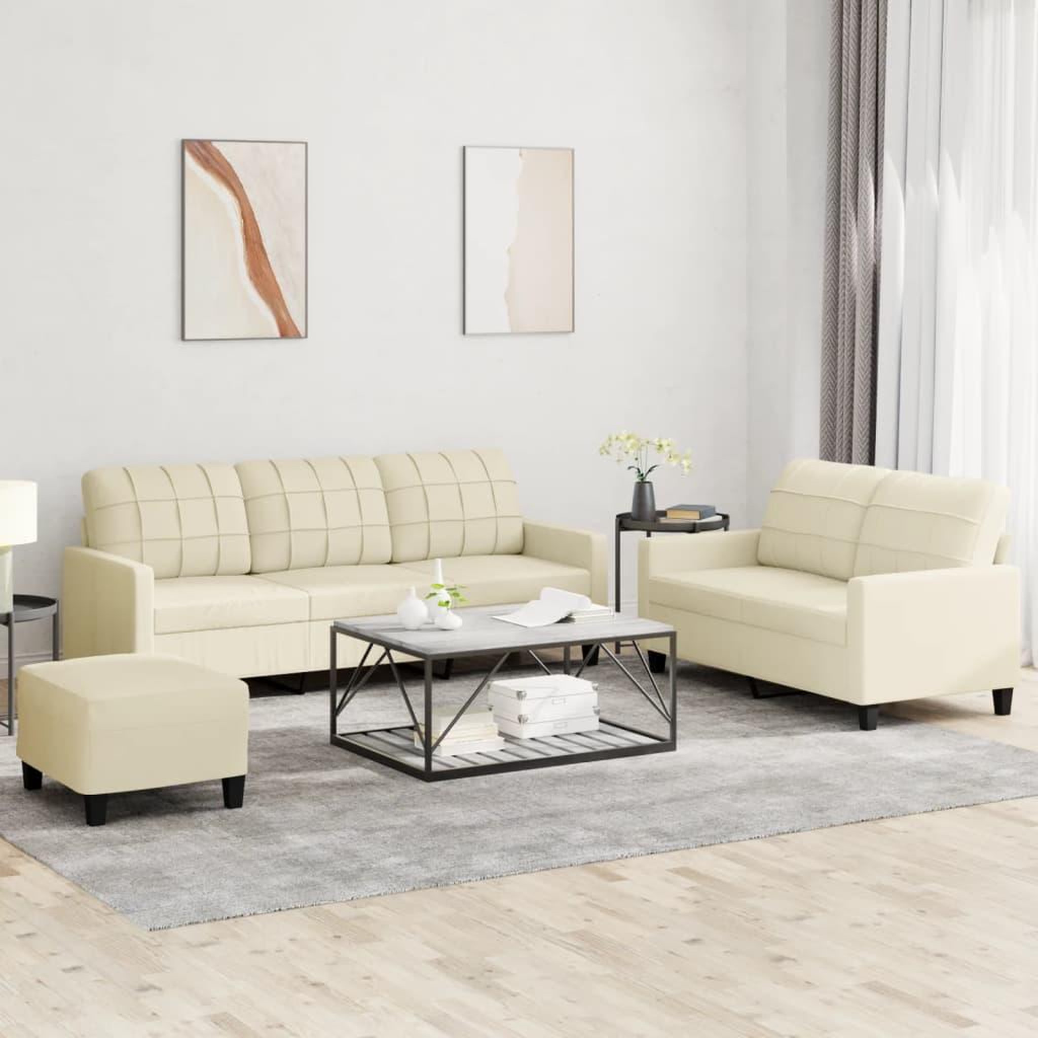 VIDAXL Ensemble de canapes 3 pcs avec coussins Creme Similicuir