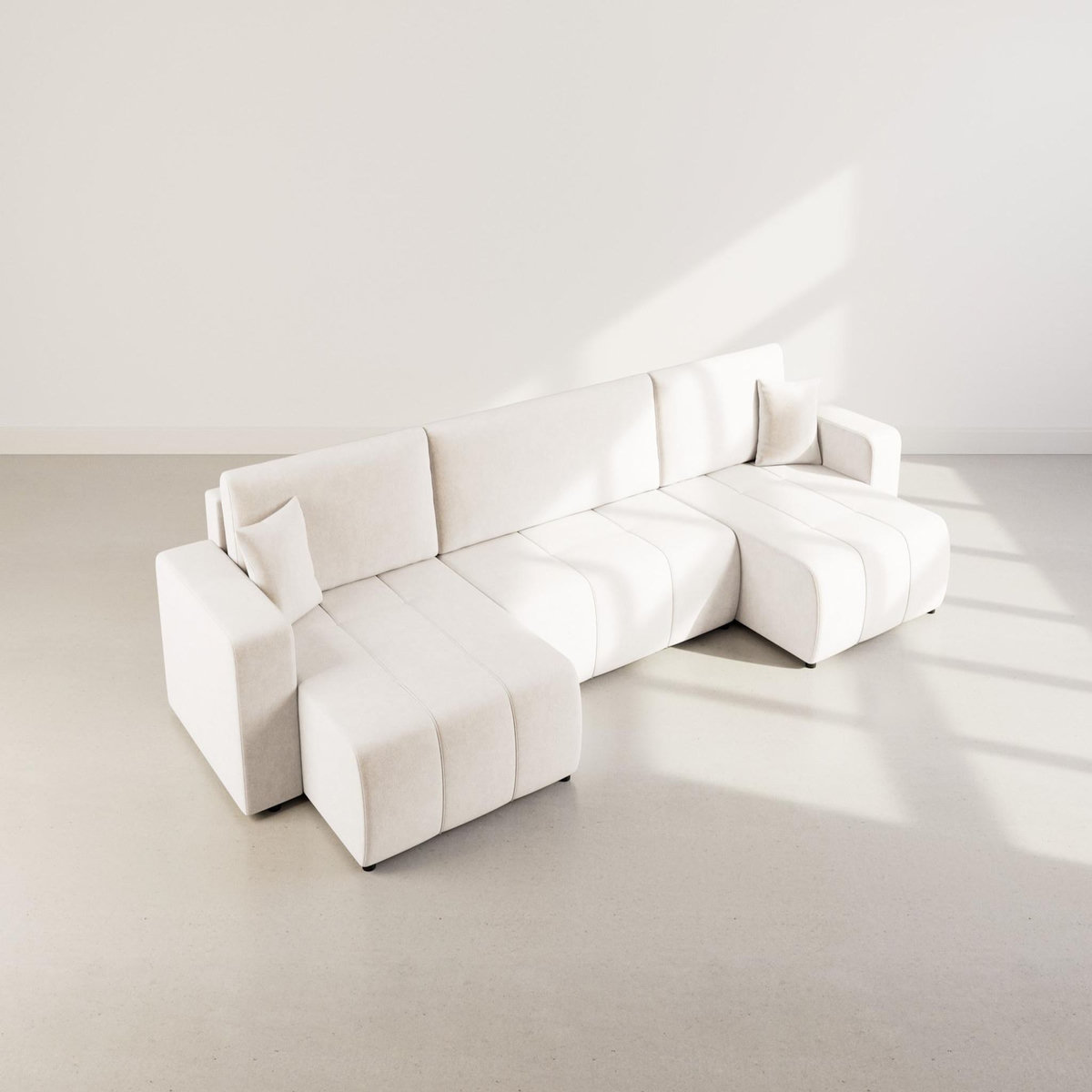 BEST MOBILIER Nicole - canapé panoramique en u 7 places convertible avec coffre en tissu