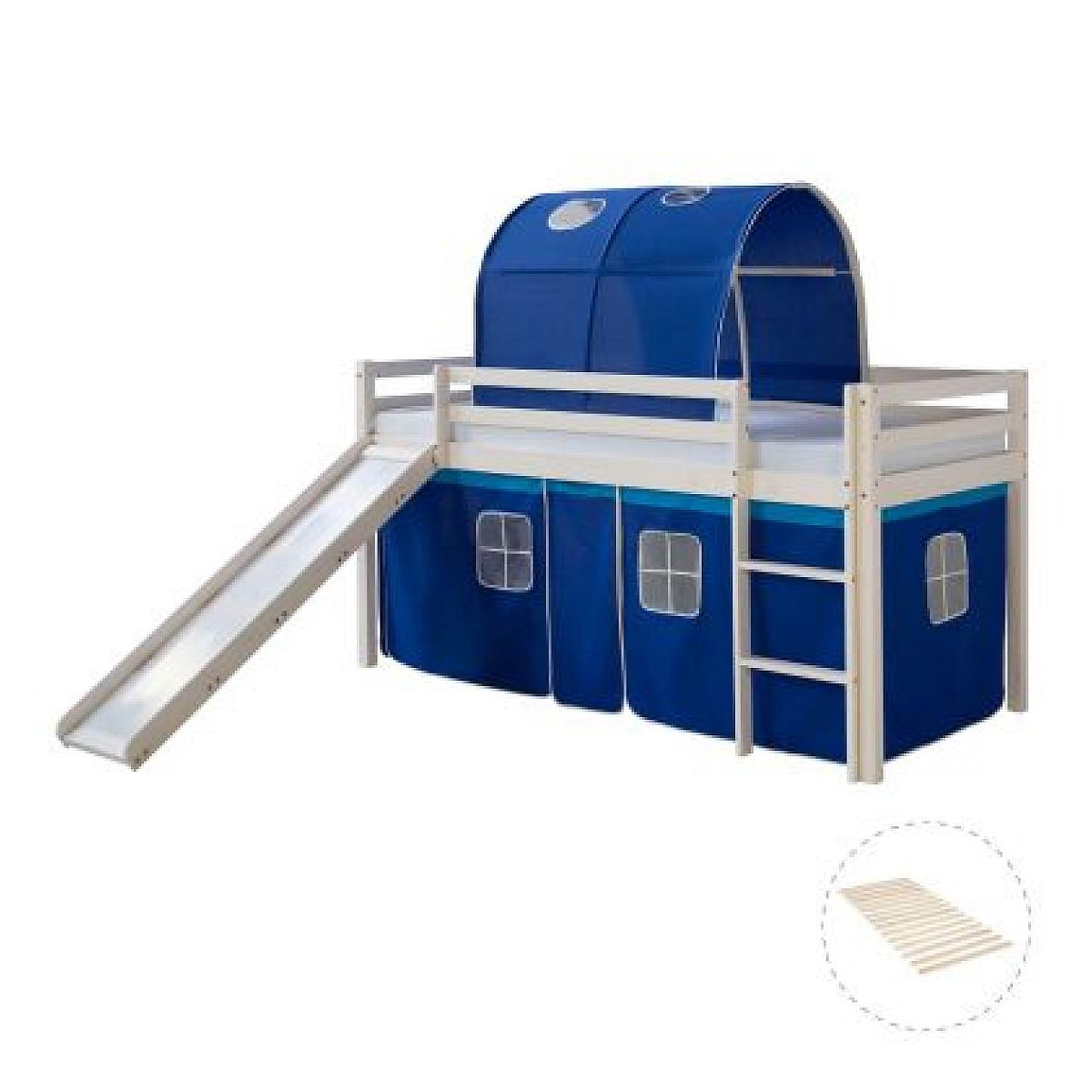 Voir la diapositive 2 : HomeStyle4U Lit mi-hauteur avec rideaux et tunnel bleu