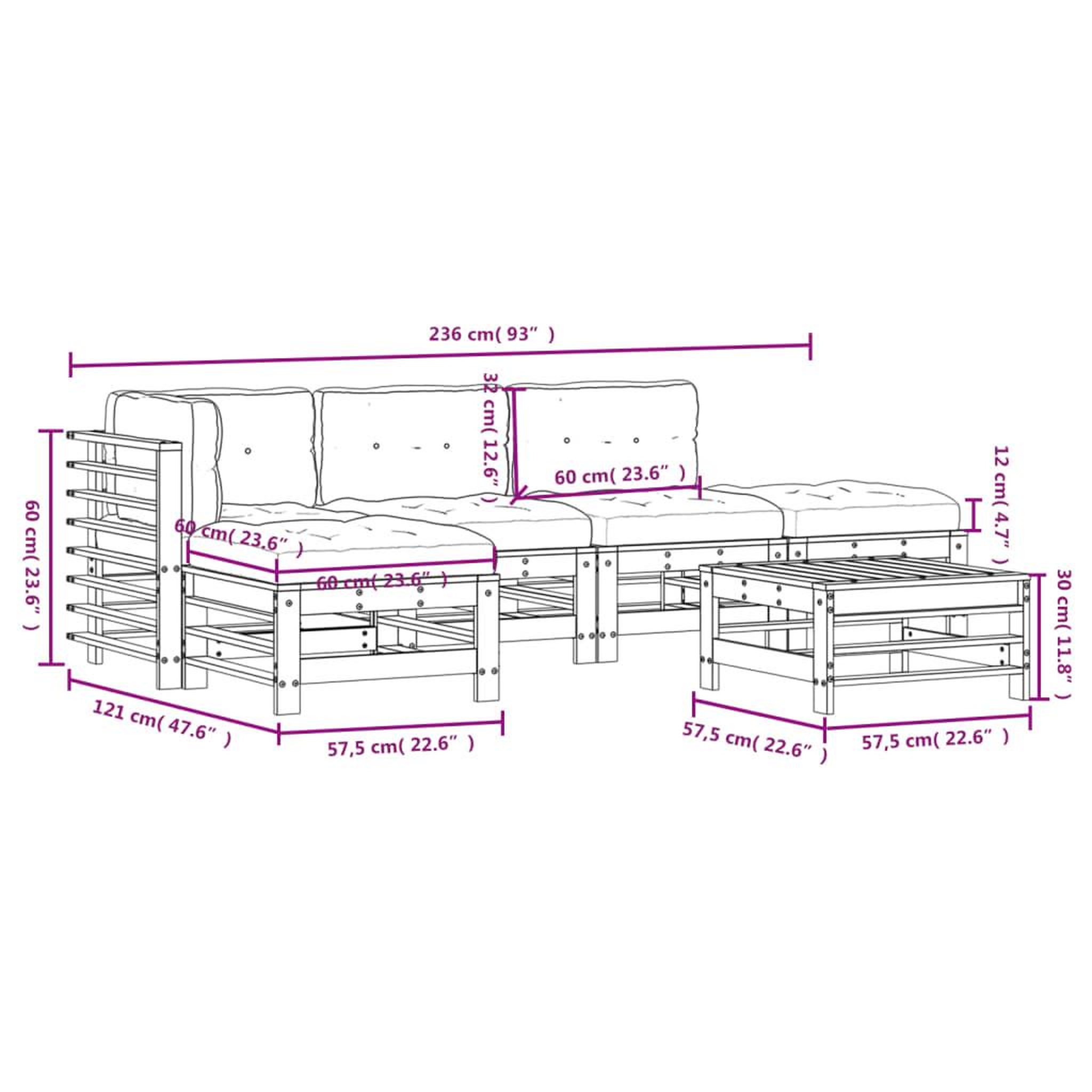 Voir la diapositive 6 : VIDAXL Salon de jardin 6 pcs avec coussins blanc bois massif