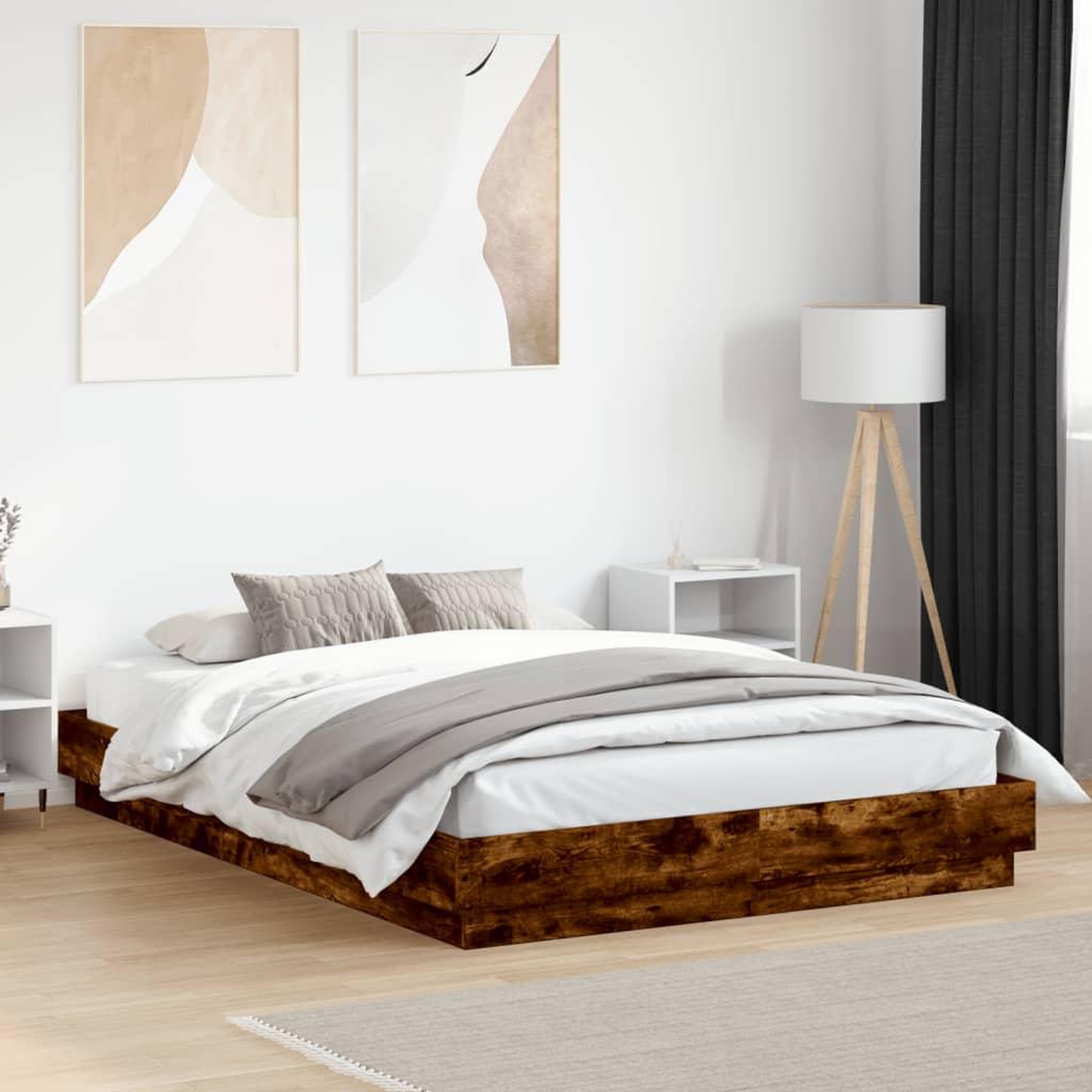 VIDAXL Cadre de lit avec LED sans matelas chene fume 160x200 cm