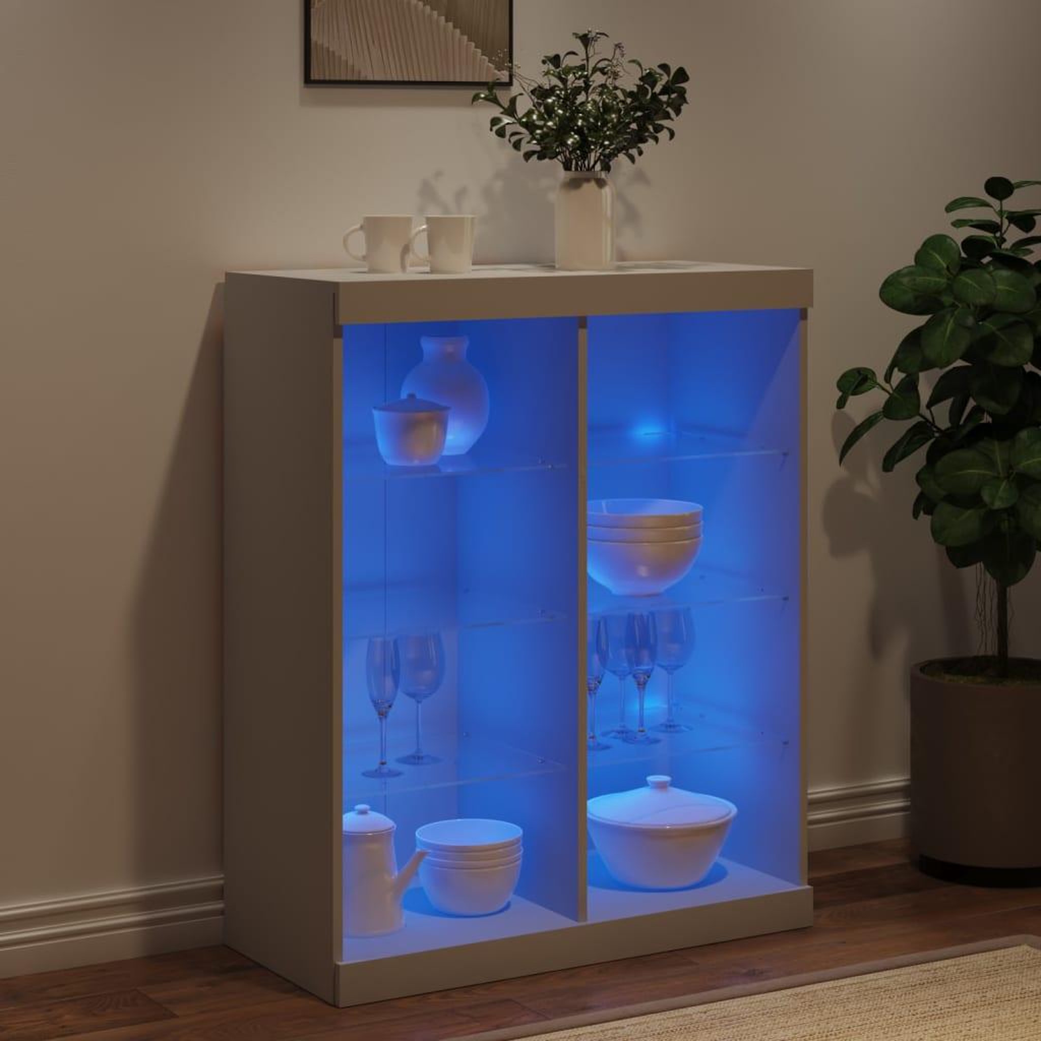 Voir la diapositive 4 : VIDAXL Buffet avec lumieres LED blanc 81x37x100 cm