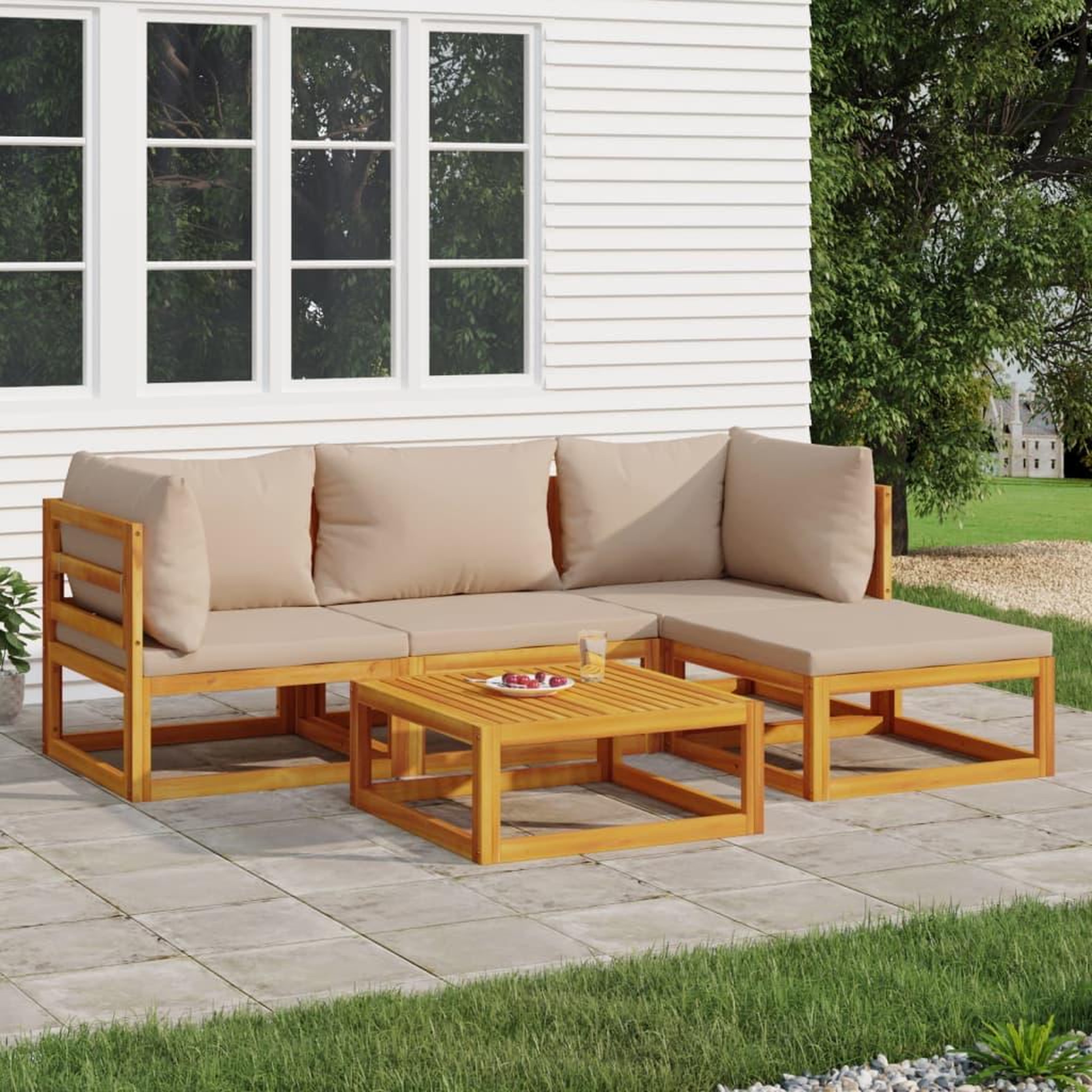 Voir la diapositive 1 : VIDAXL Salon de jardin 5 pcs avec coussins taupe bois massif