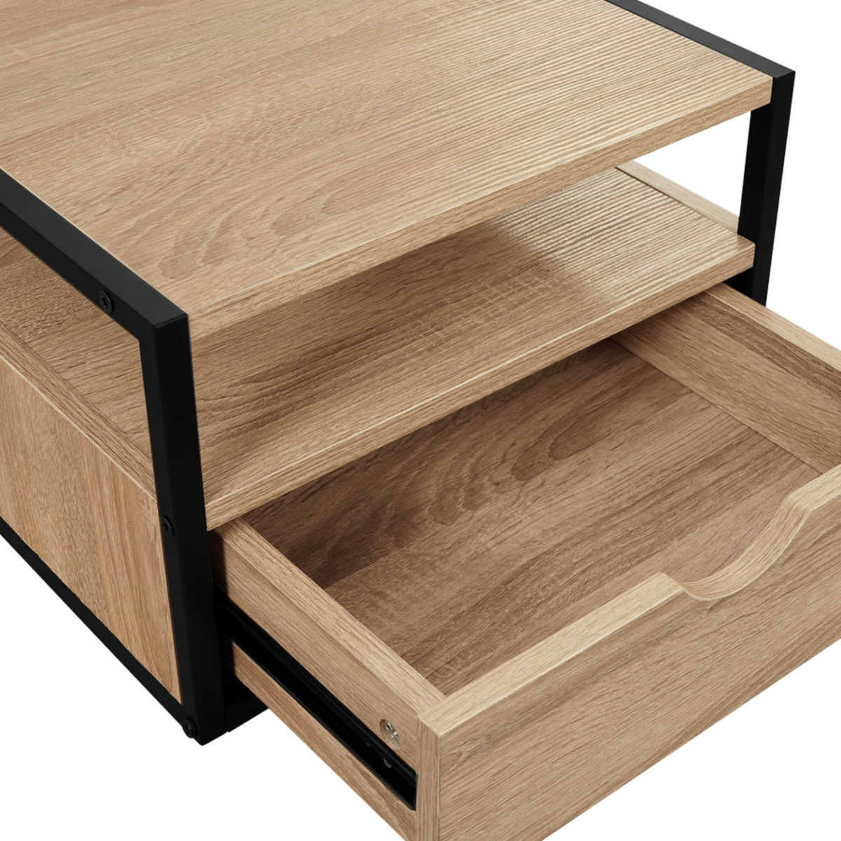 ID MARKET Lot de 2 tables de chevet murales DETROIT 1 tiroir + 1 tablette suspendus bois et métal noir design industriel