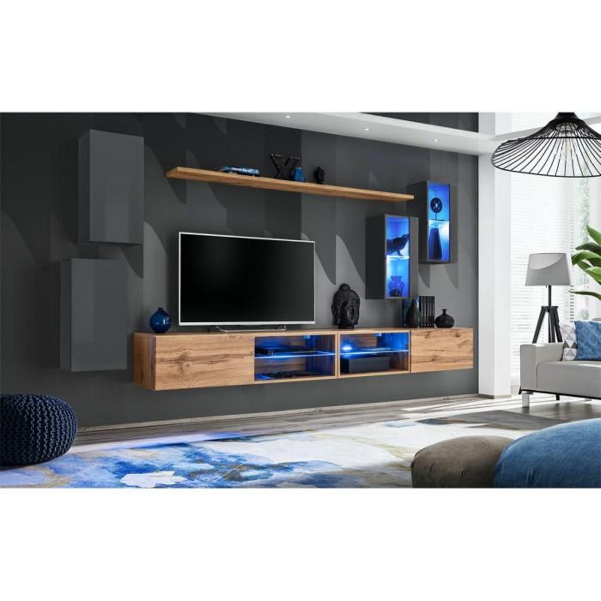 Paris Prix Ensemble Meuble TV  Switch XXV  280cm Gris & Naturel