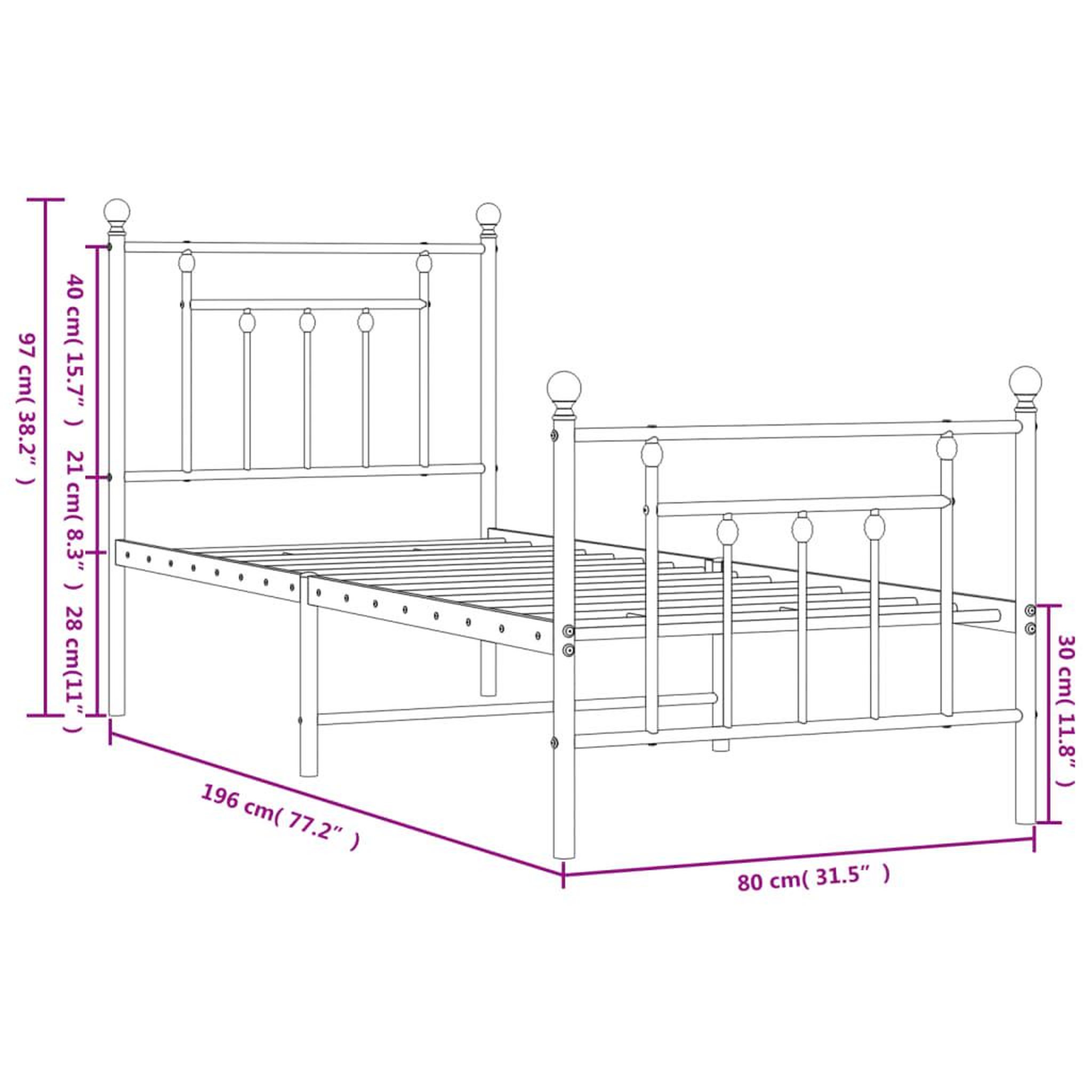 Voir la diapositive 6 : VIDAXL Cadre de lit metal sans matelas avec pied de lit noir 75x190 cm