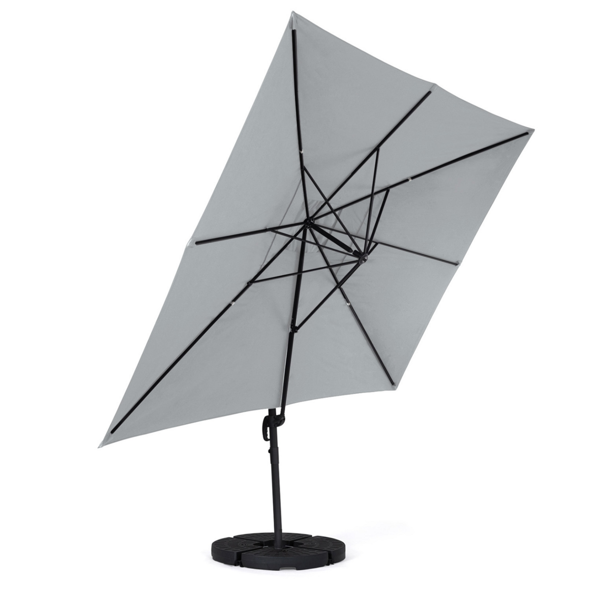 ID MARKET Parasol déporté inclinable rotatif 360 CALVI gris clair 3x4 M avec 4 dalles et housse