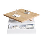 MERAX Table Basse Carrée Avec Un Bureau Rotatif à 360° Et 1 Tiroir Blanc