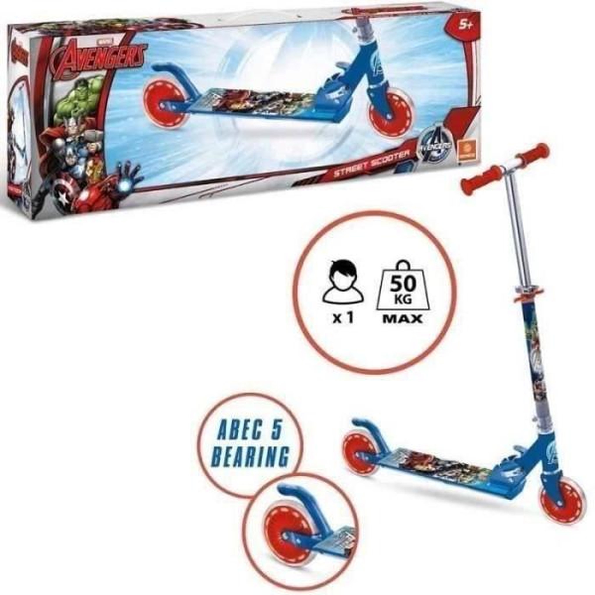 Marvel Patinette 2 roues - MARVEL - Avengers - Pliable - Guidon ajustable - Rouge