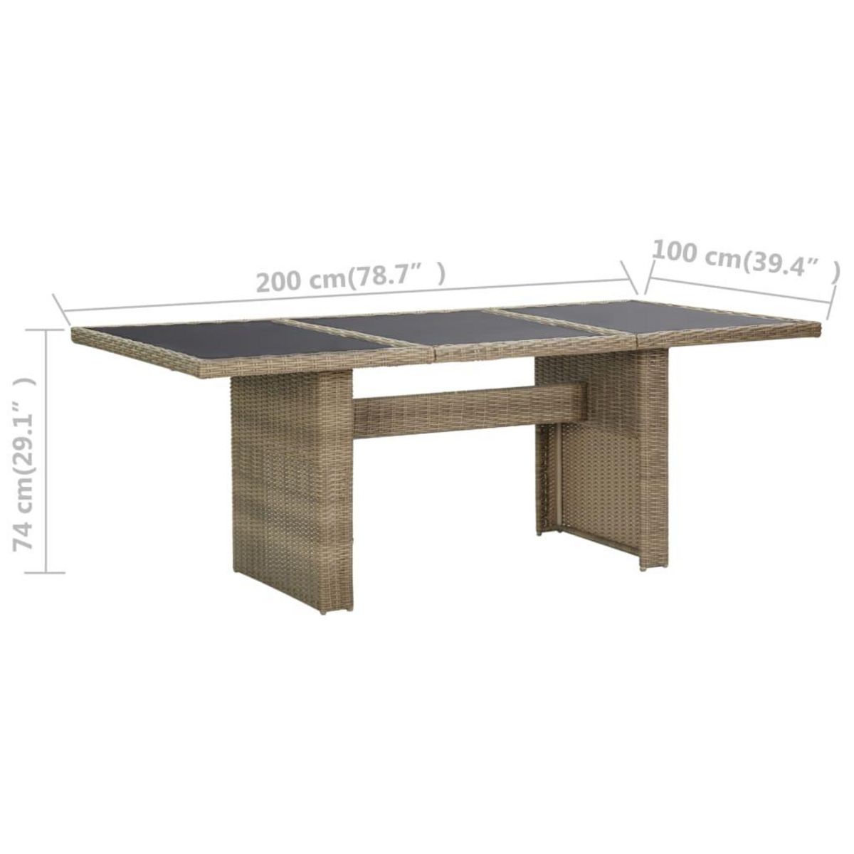 VIDAXL Table a manger Marron 200x100x74 cm Verre et resine tressee