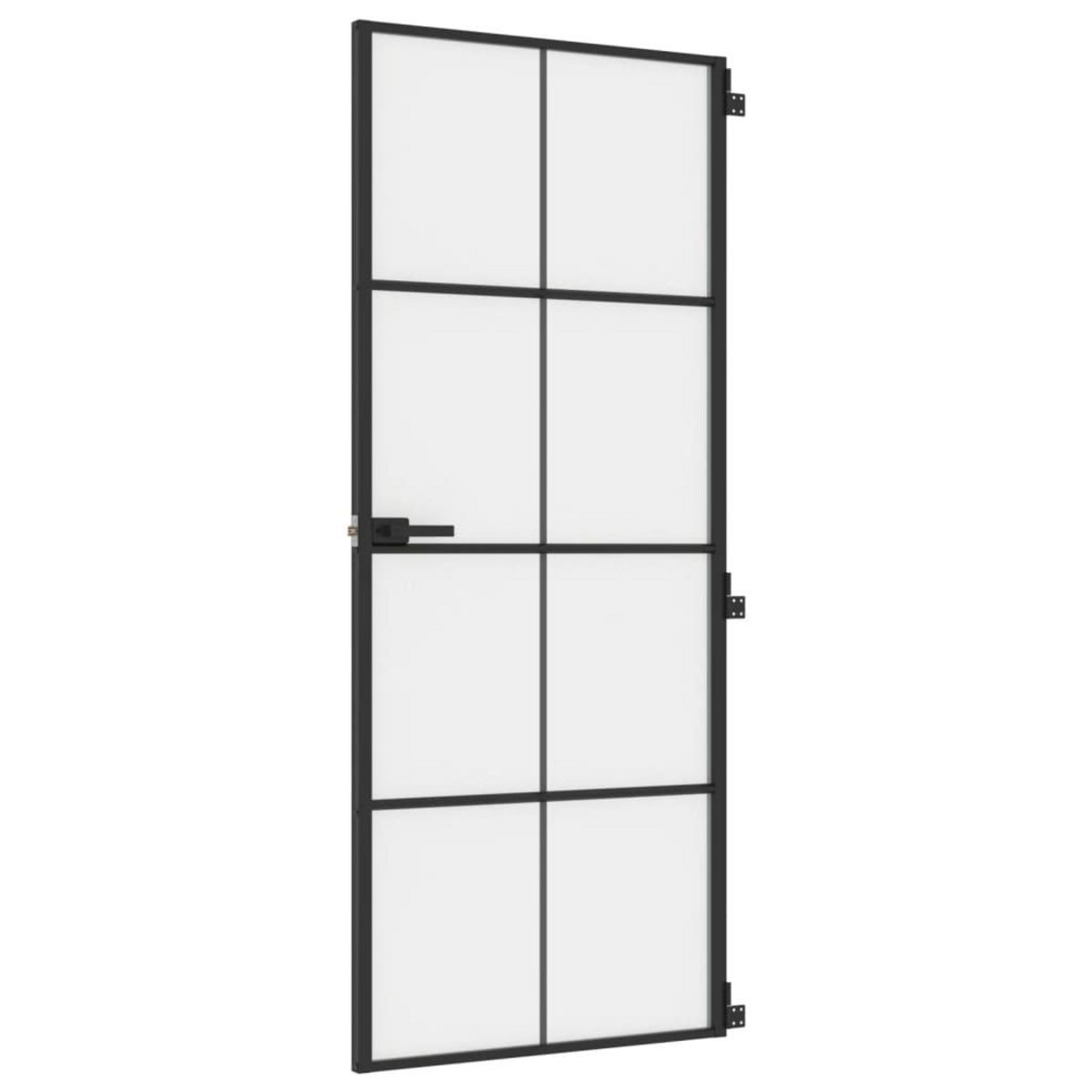 VIDAXL Porte interieure mince noir 83x201,5 cm verre trempe aluminium