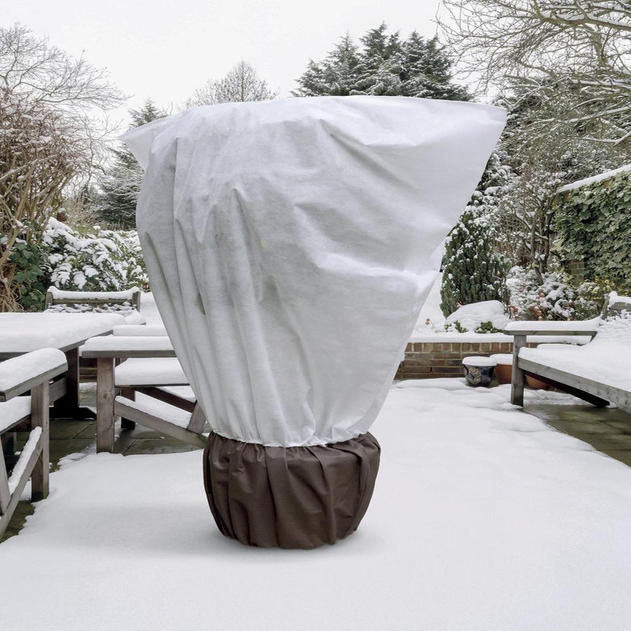 Nortene 2 Housses d'hivernage bi-matière englobant plante + pot avec zip , cordons de serrage - MaxiFleece - Blanc - Ø 1x 2 x 2,10m
