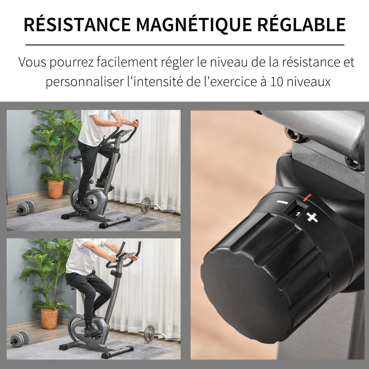HOMCOM Vélo d'appartement volant d'inertie 8 Kg résistance magnétique 10 niveaux écran LCD multifonction capteur fréquence cardiaque selle réglable acier gris