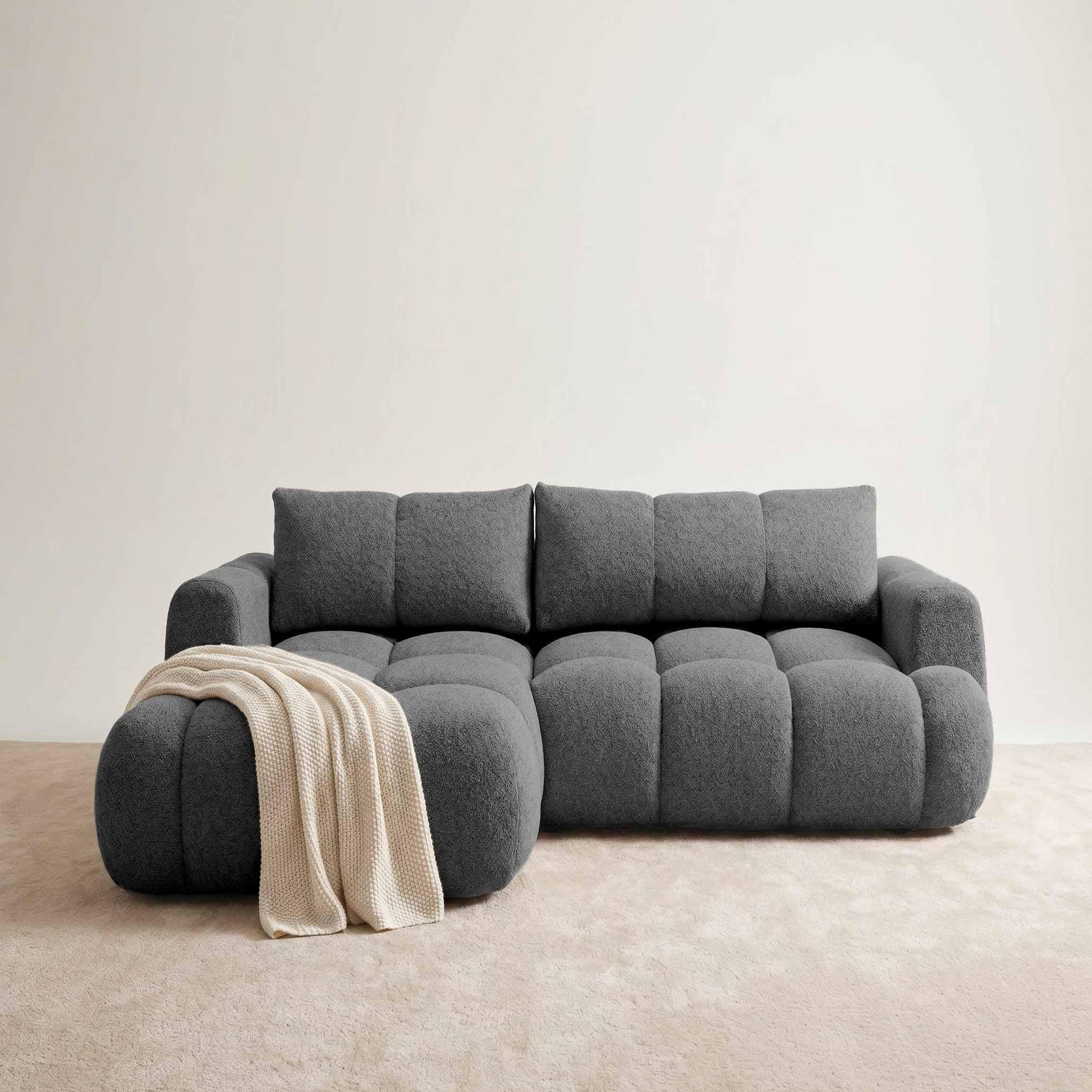 Voir la diapositive 2 : BEST MOBILIER Yulin - canapé d'angle gauche 4 places convertible avec coffre en tissu bouclette