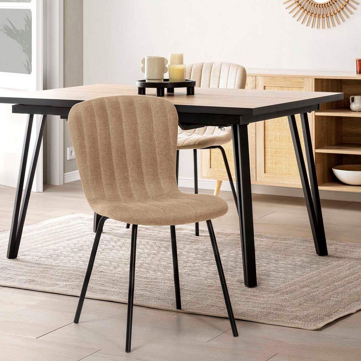 VS VENTA-STOCK Pack 4 chaises Lucky recouvertes de tissu beige