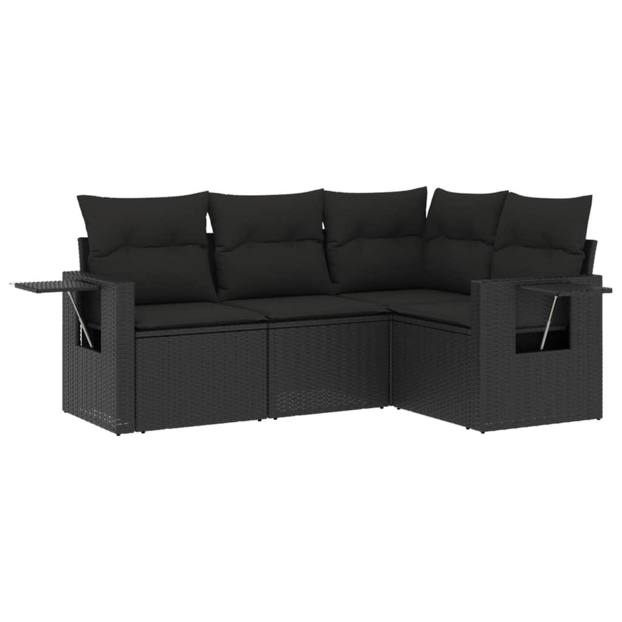 Voir la diapositive 2 : VIDAXL Salon de jardin 4 pcs avec coussins noir resine tressee