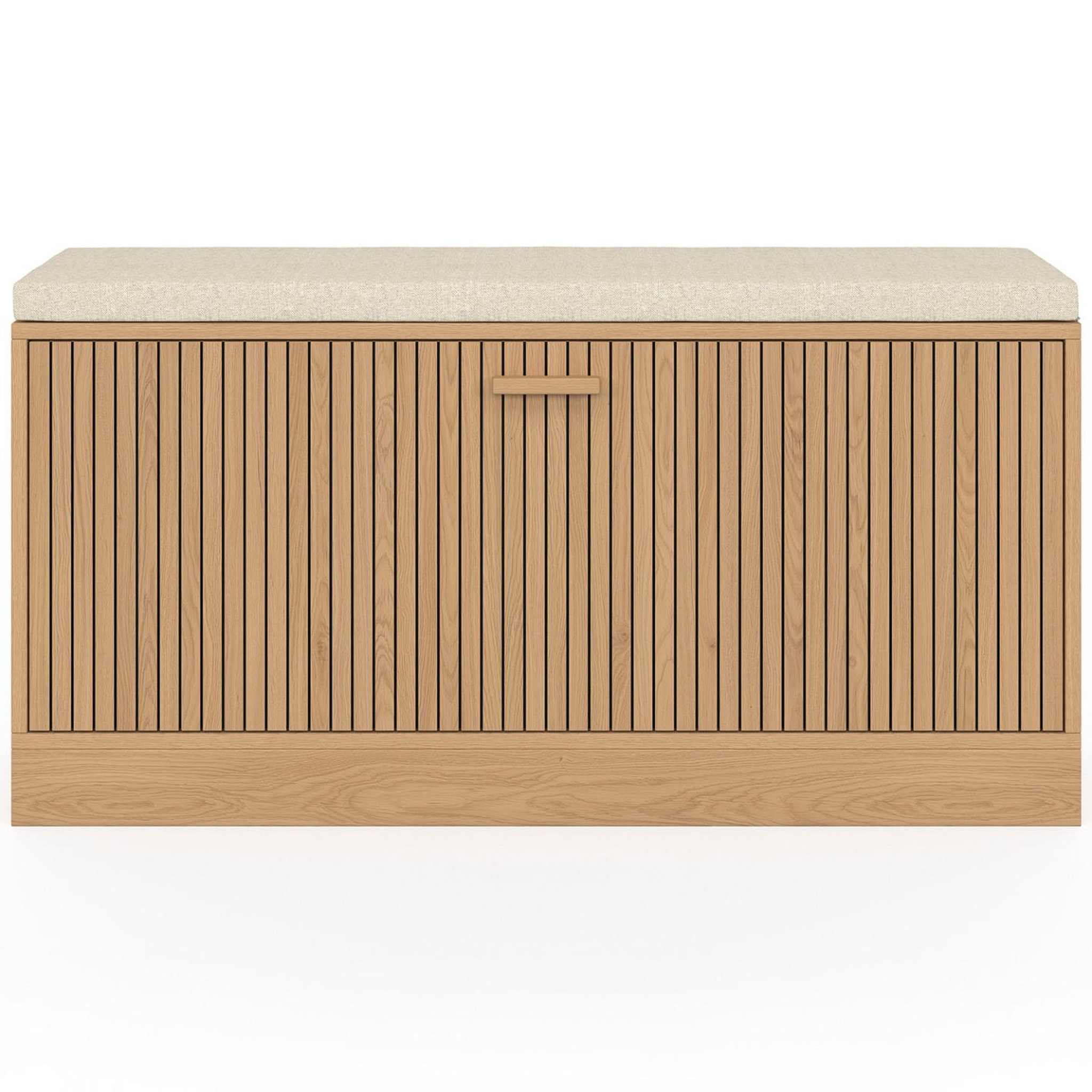 Voir la diapositive 3 : ID MARKET Banc d'entrée chaussures juliette lattes tasseau bois coloris chêne
