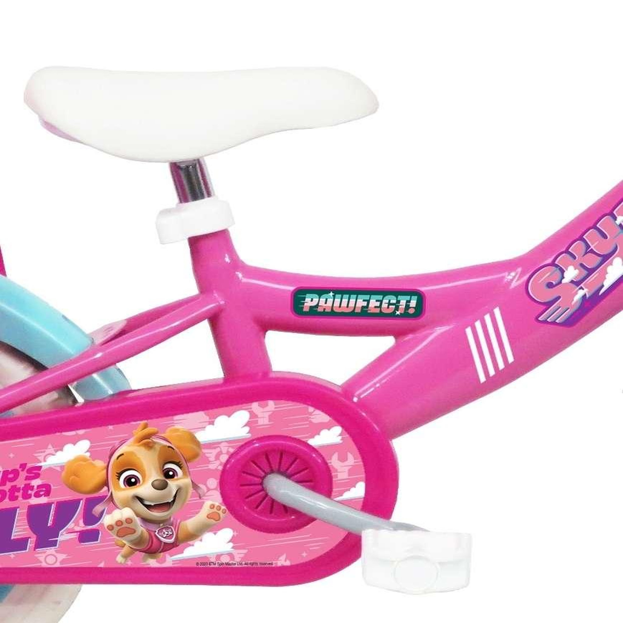 Voir la diapositive 4 : Nickelodeon Vélo enfant (85/100 cm) - Modèle 12'' Pat Patrouille à l'effigie de Stella avec stabilisateurs - Panier avant - Porte poupée - 1 frein et roues bâtons