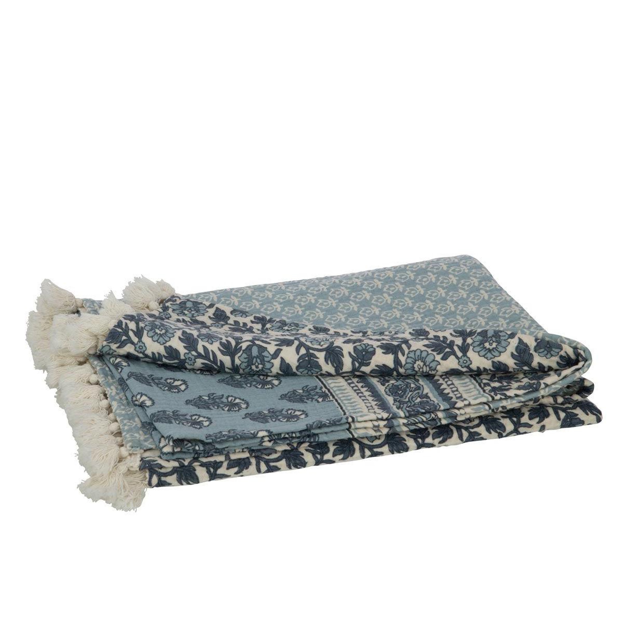 Voir la diapositive 3 : J-LINE Plaid imprimé  fleurs  130x180cm bleu