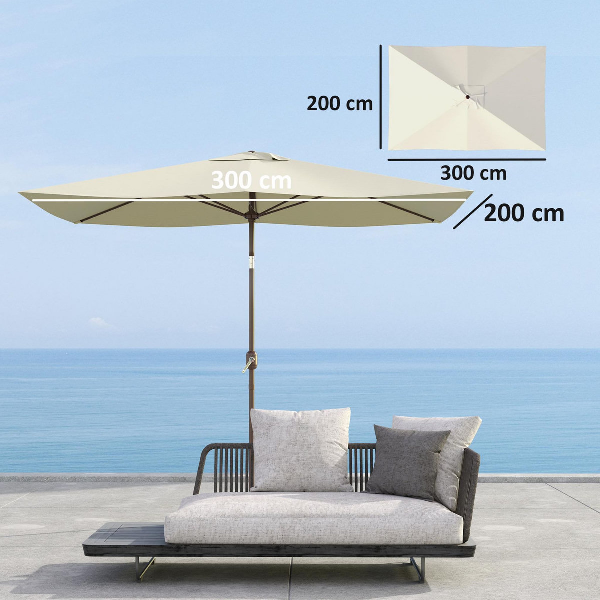 OUTSUNNY Toile de remplacement pour parasol 3 x 2 m 6 baleines - toile de rechange pour parasol - UPF 50+ - beige