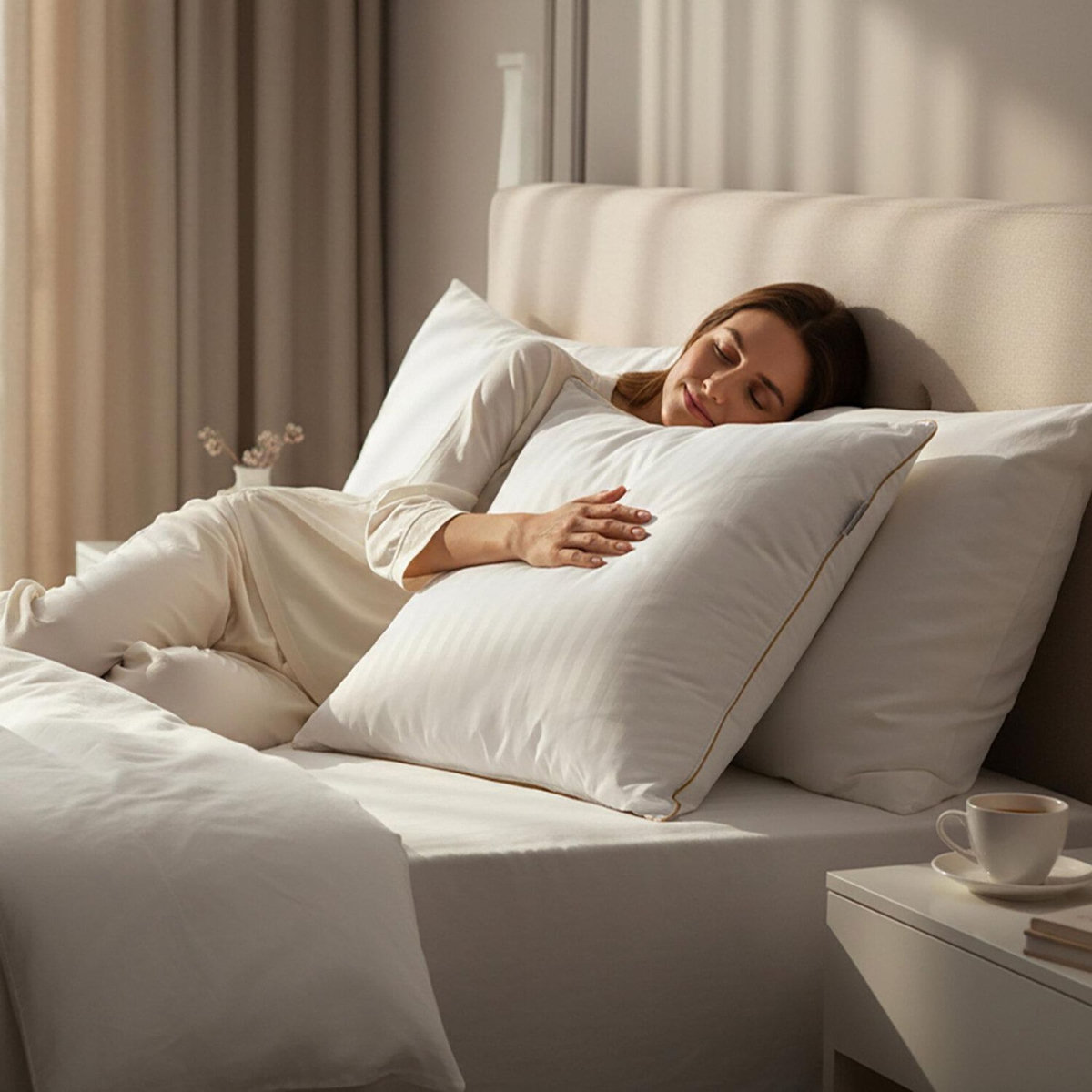 Home collection Lot de 2 oreillers en 100% coton et plume de canard blanc