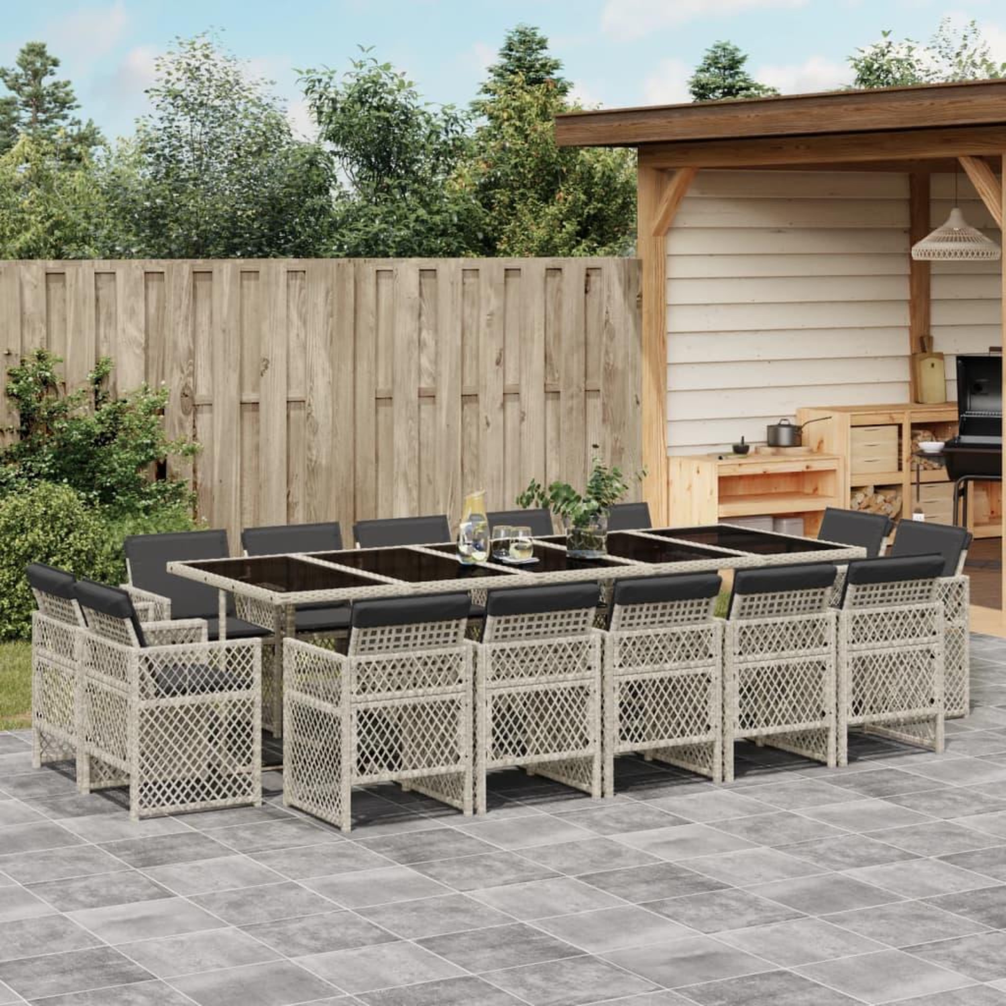 VIDAXL Ensemble a manger de jardin et coussins 15 pcs gris clair rotin
