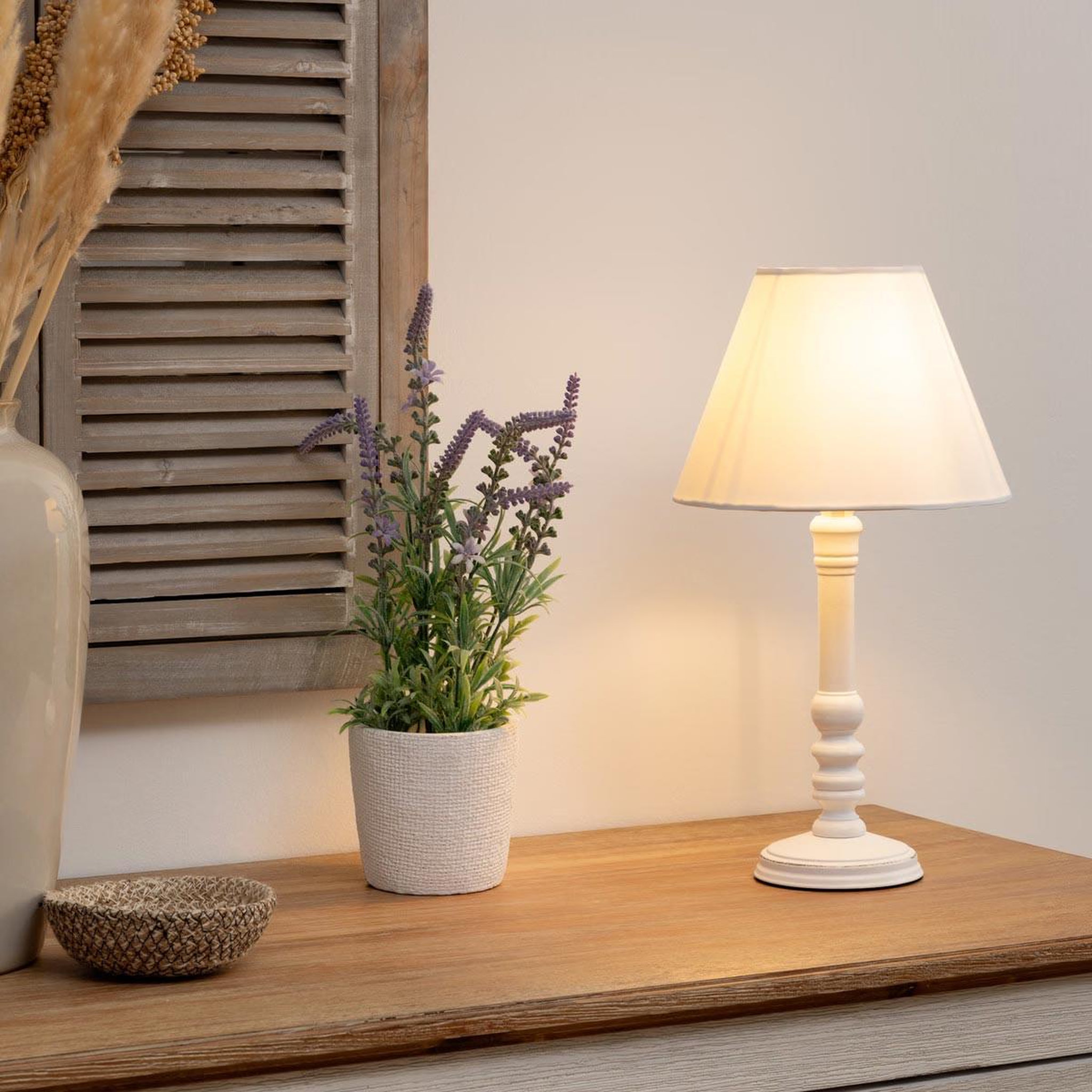 Voir la diapositive 3 : ATMOSPHERA Lampe à Poser en Bois  Leo  36cm Blanc